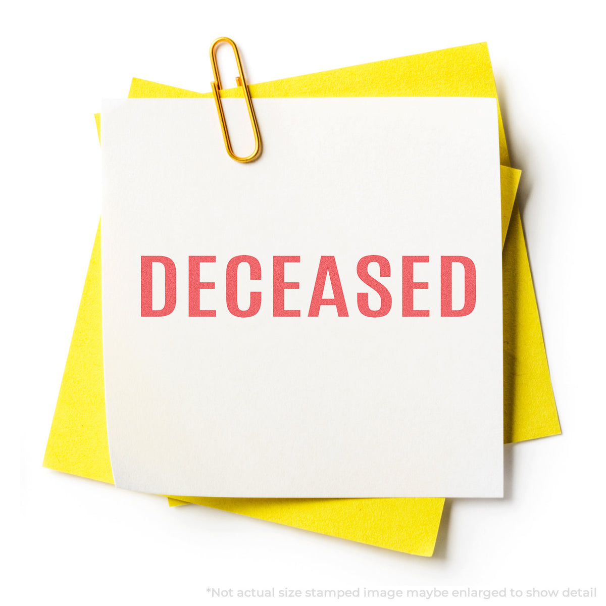 "Deceased" stamp impression on light paper stock, Deceased Record Stamp