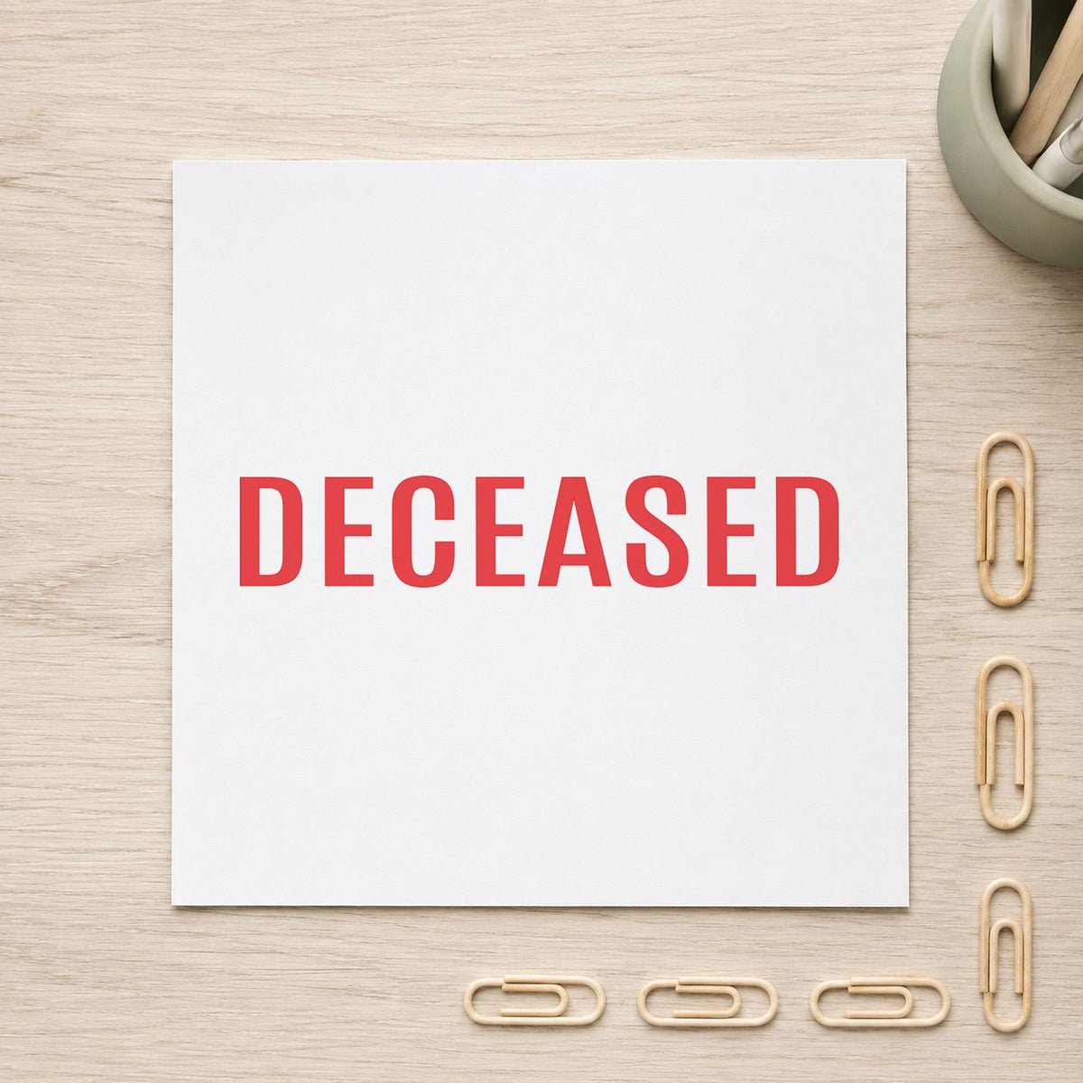 Crisp "Deceased" imprint produced by the Deceased Record Stamp