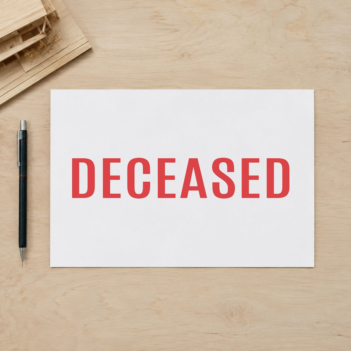 Deceased Record Stamp leaving a clean "Deceased" impression