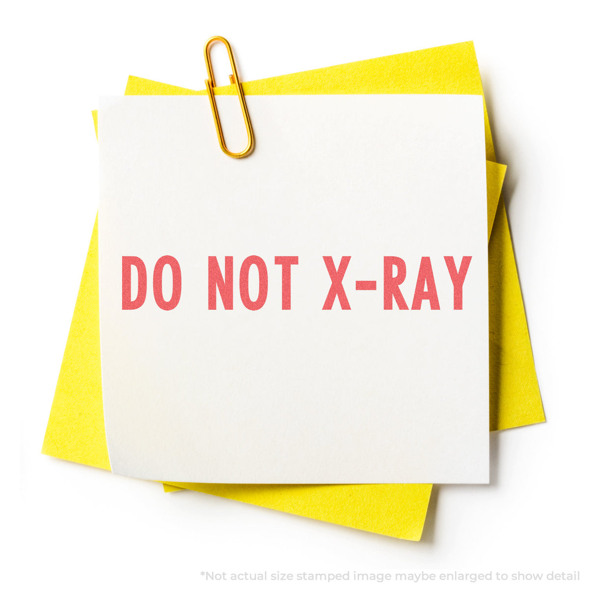 "Do not x-ray" stamp impression on light paper stock, Xstamper Do Not X-Ray Stamp