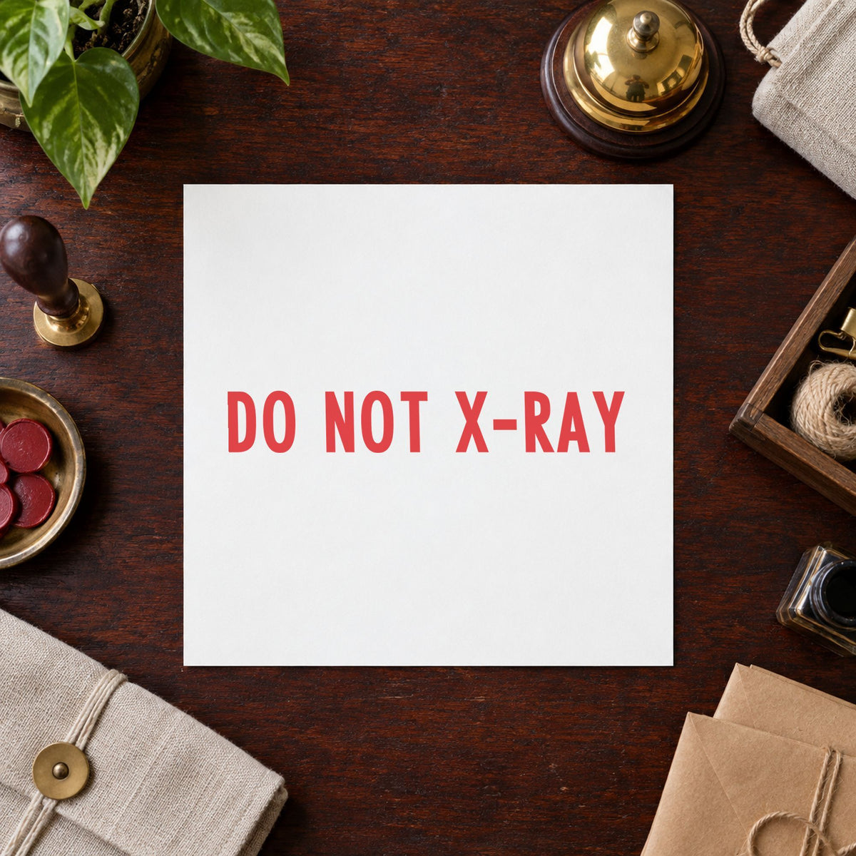 "Do not x-ray" impression shown close up, rectangular imprint at 1-5/8 x 1/2 in