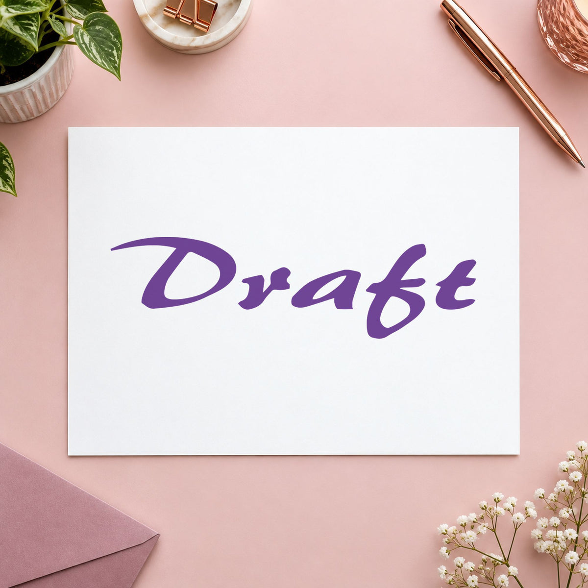 Purple Draft Review Stamp leaving a clean "Draft" impression
