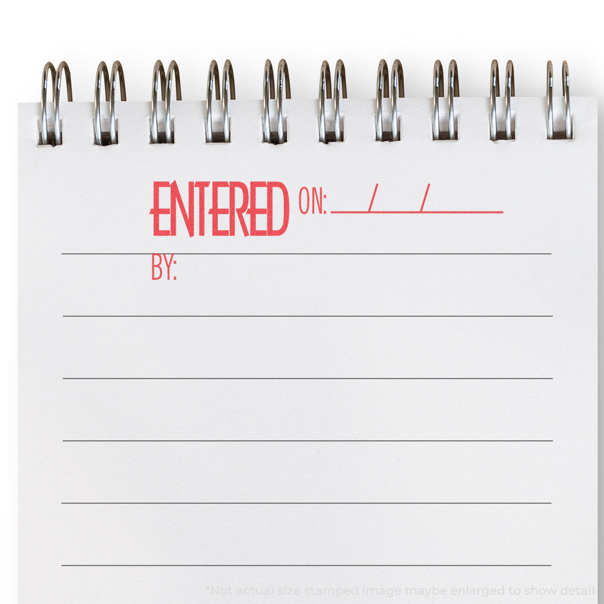 "Entered on: by:" mark stamped for document handling, Xstamper 1822 stamp