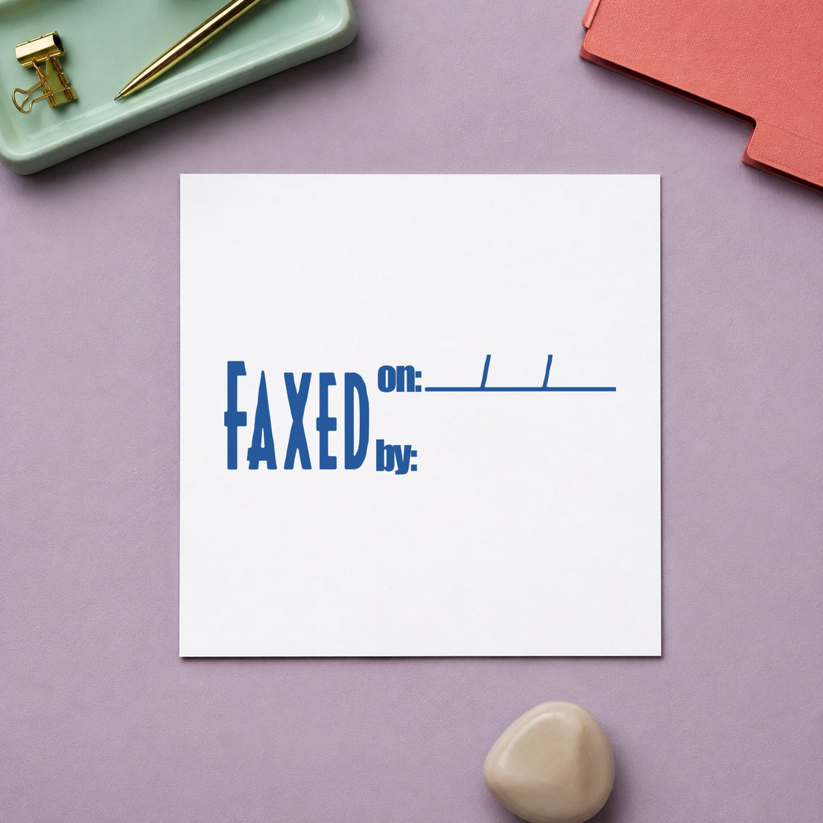 "Faxed on: by:" mark added to paperwork with a pre-inked Xstamper stamp