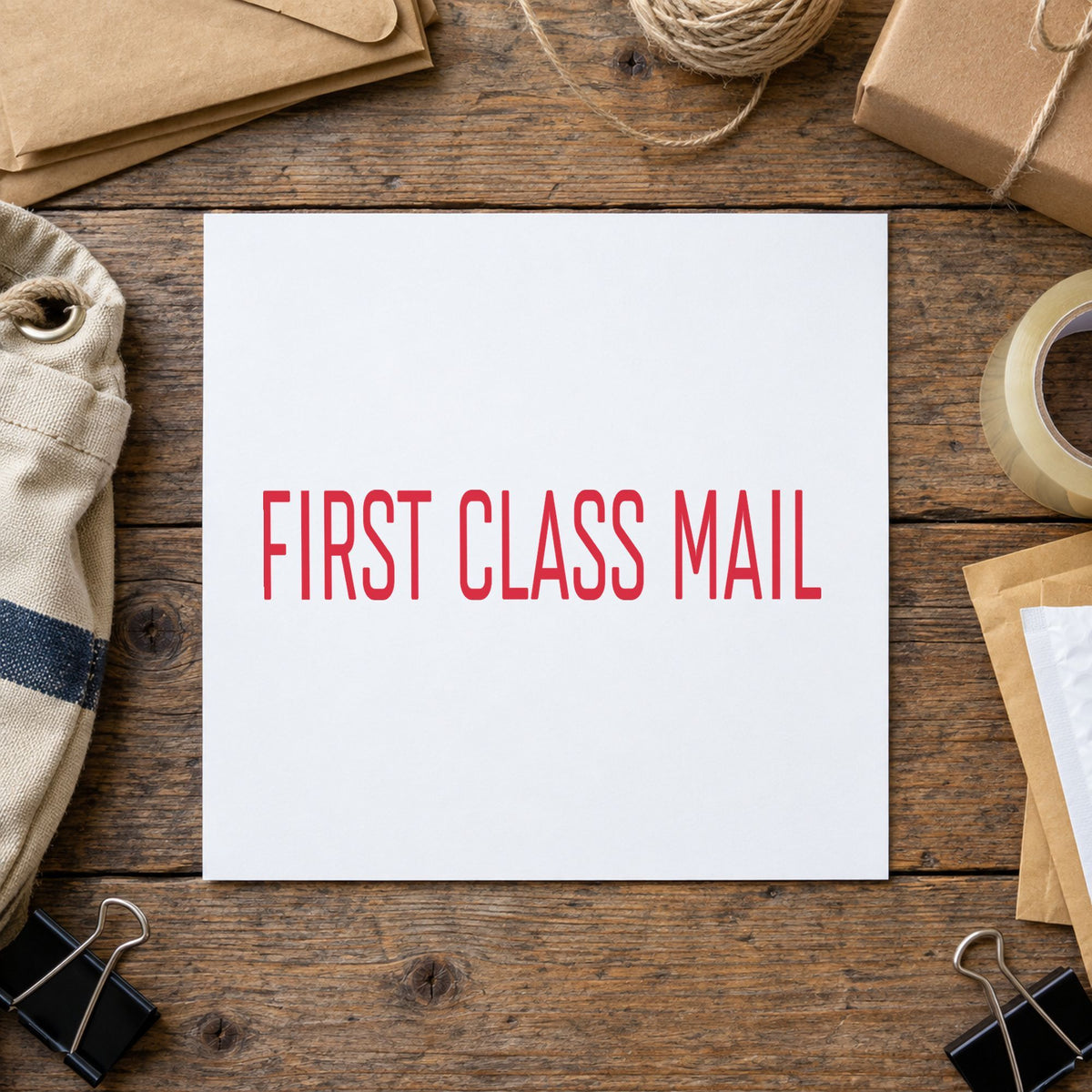 "First class mail" imprint at 1/2 x 1-5/8 in, no separate ink pad required