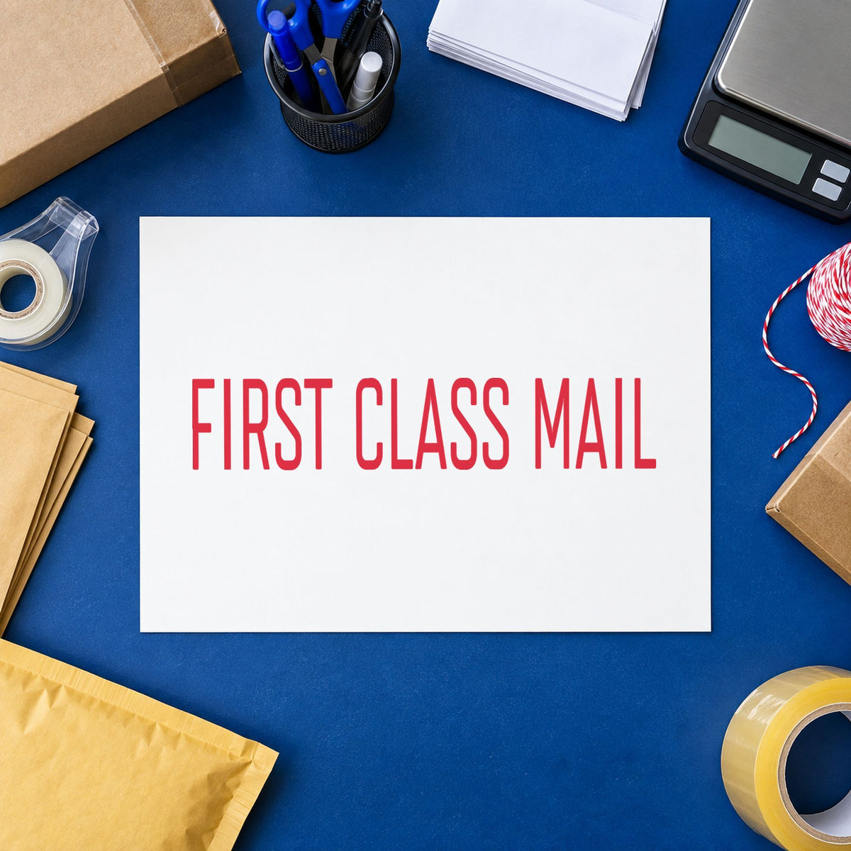 "First class mail" stamp mark in everyday office use, Xstamper 1129