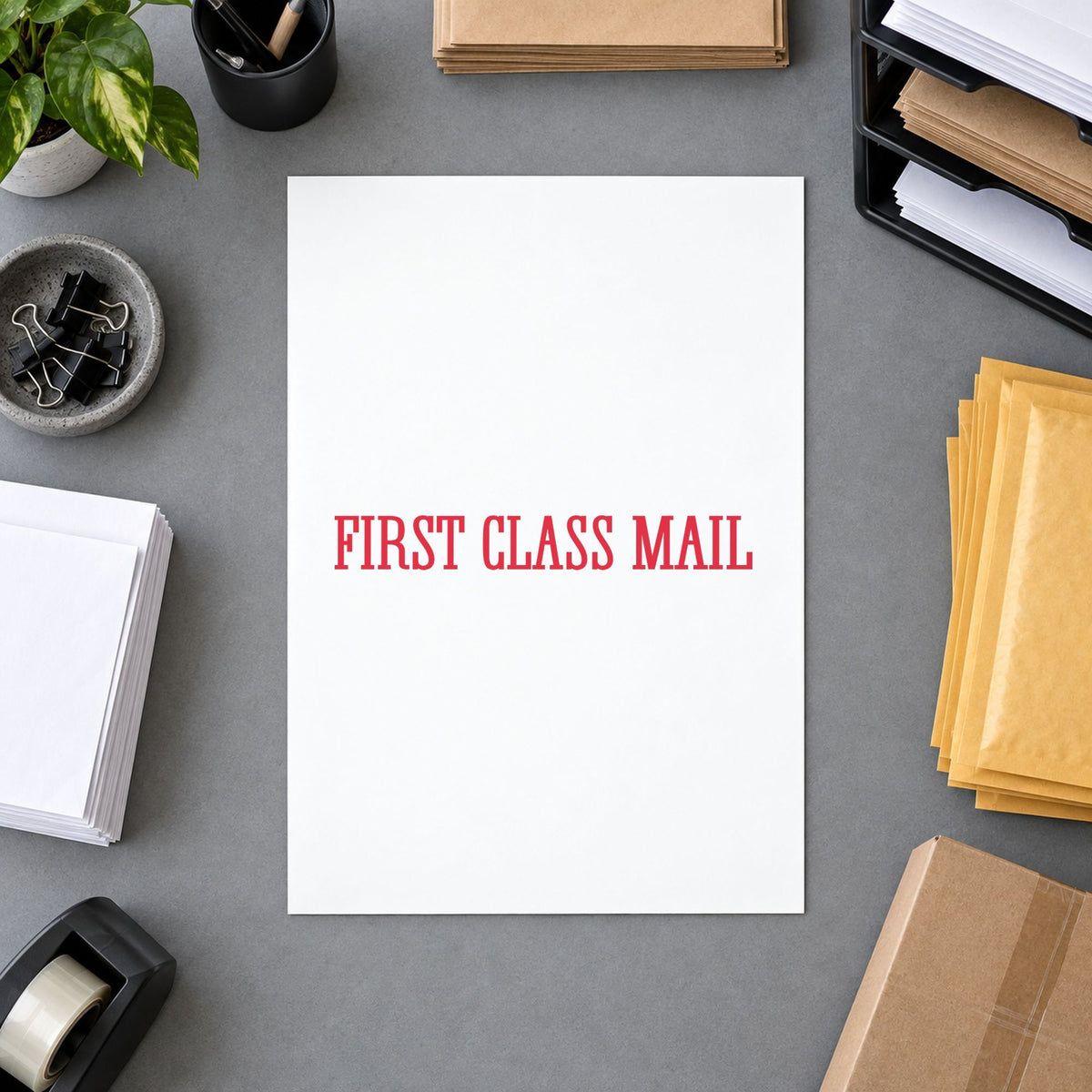 Marking a page "First class mail" with the Bold Red First Class Mail Envelope Stamp