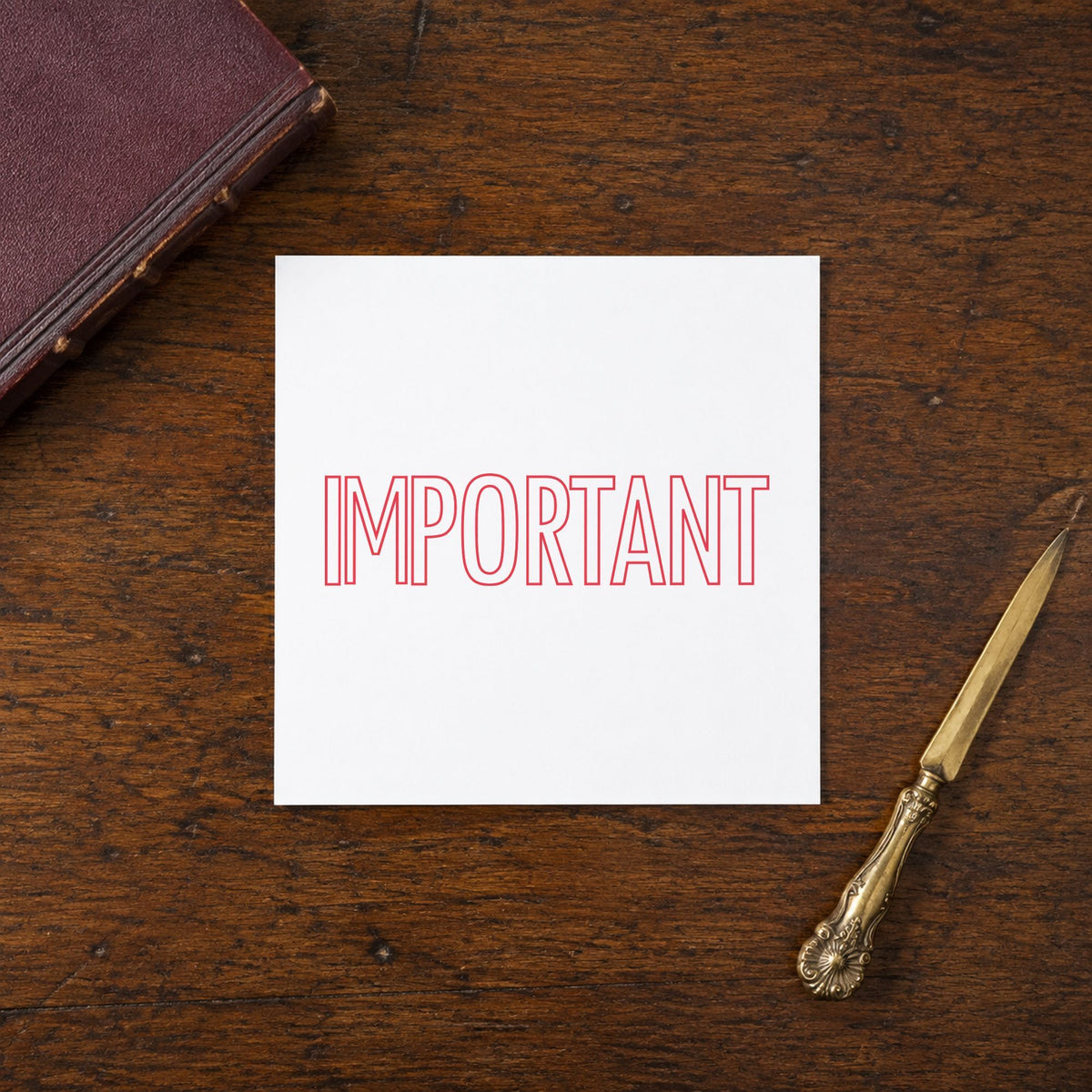"Important" imprint at 1-5/8 x 1/2 in, no separate ink pad required