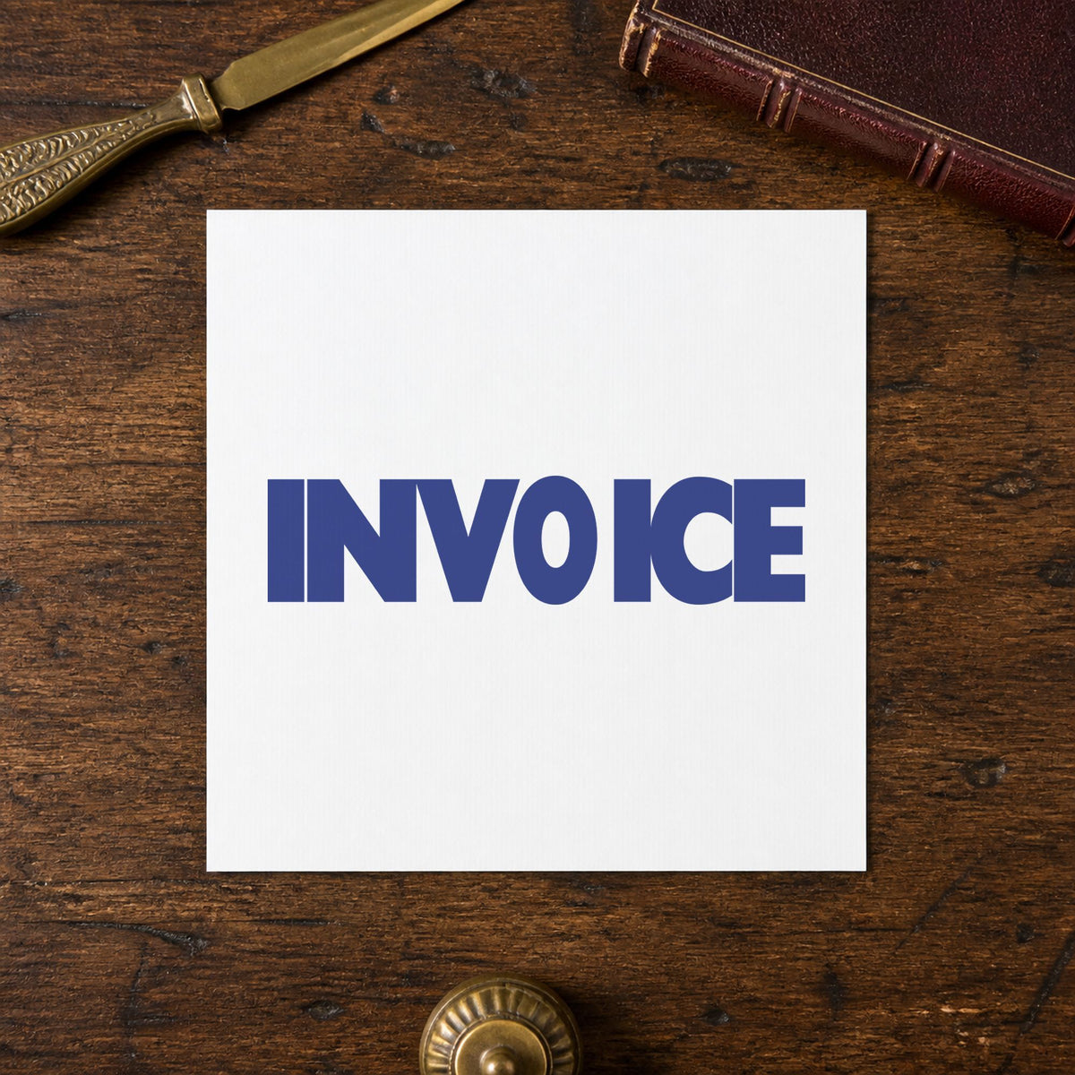 "Invoice" imprint stamped on a document with the Xstamper Invoice Office Stamp