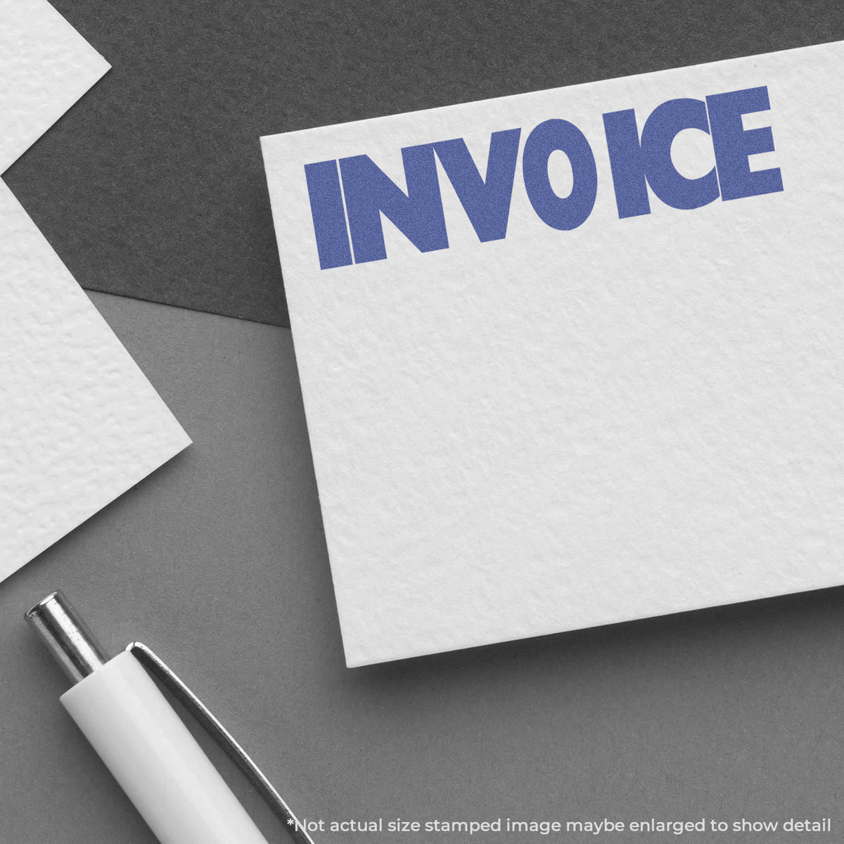 "Invoice" mark stamped for document handling, Xstamper 1053 stamp