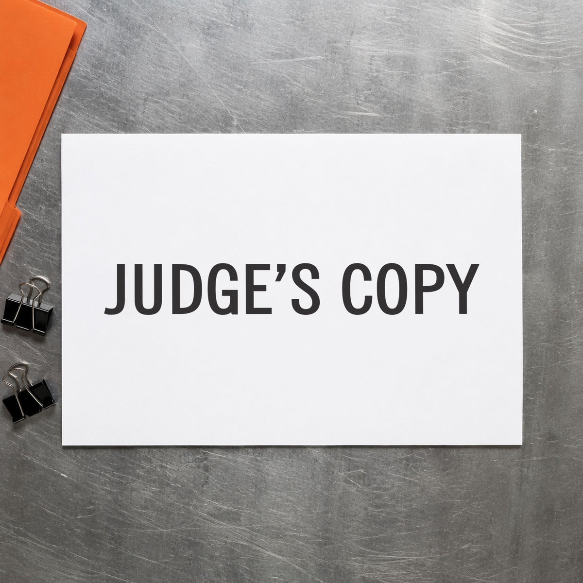 "Judge's copy" imprint from fixed stock wording, no customization needed