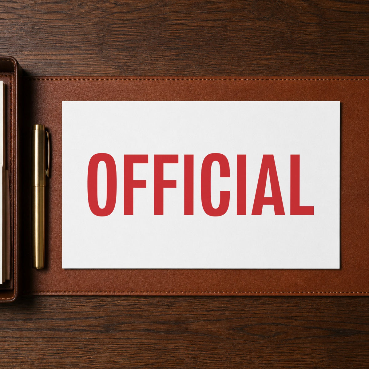 "Official" imprint at 1-5/8 x 1/2 in, no separate ink pad required
