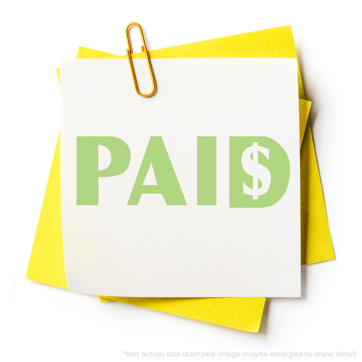 "Paid" stamp impression on light paper stock, Green Paid Accounting Stamp