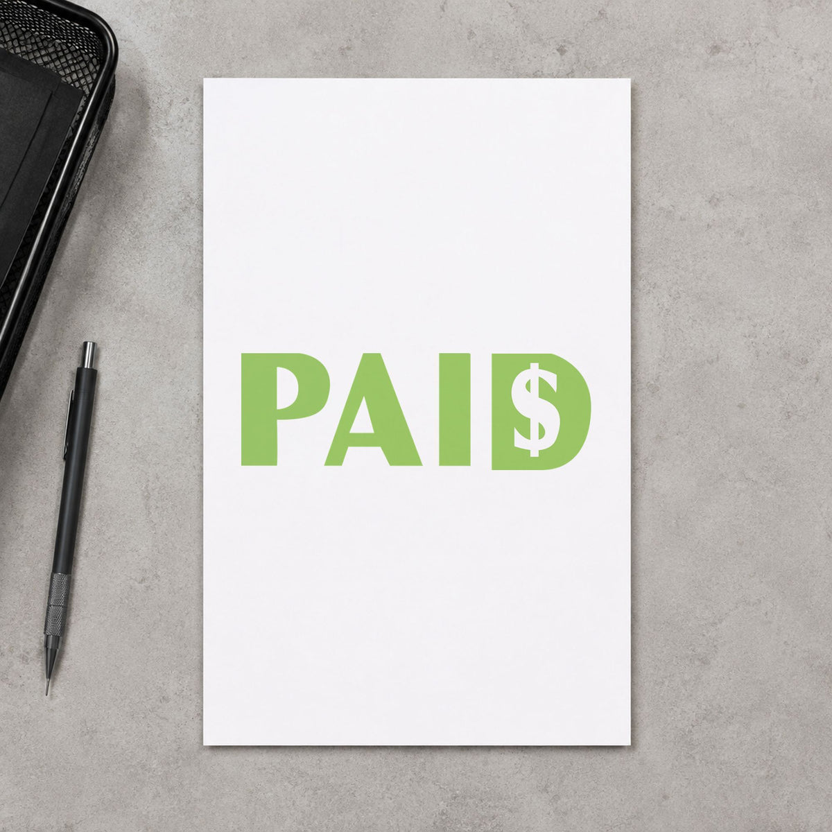 "Paid" stamp impression made with pre-inked Xstamper 1827