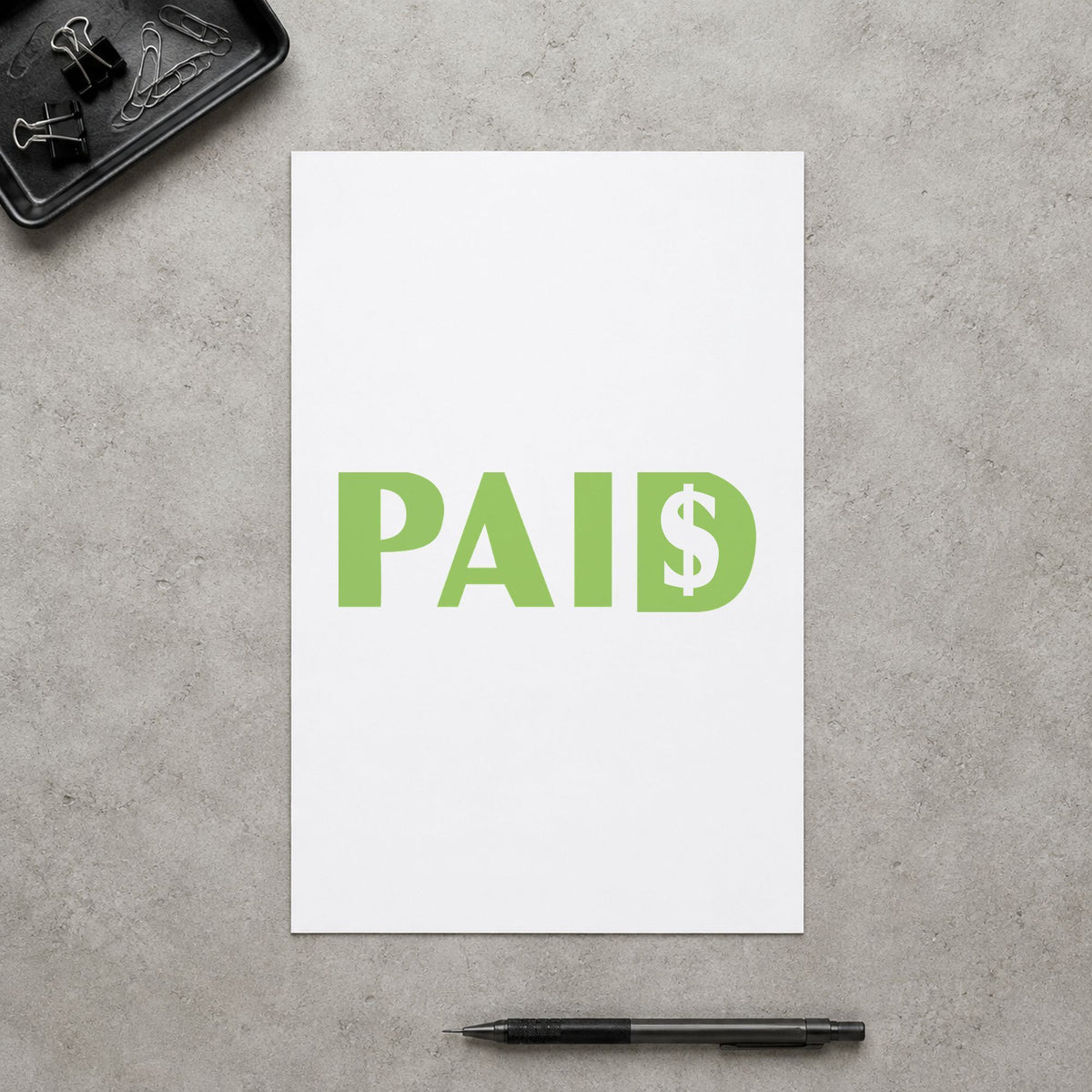 "Paid" mark added to paperwork with a pre-inked Xstamper stamp