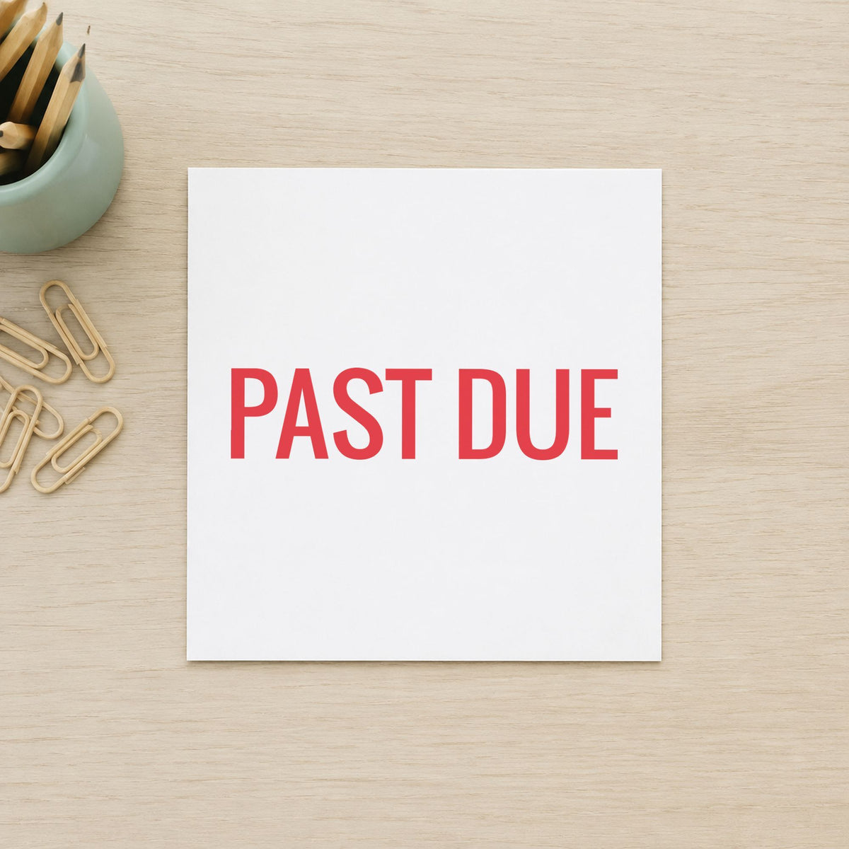 Xstamper Past Due Stamp – Red Pre-Inked leaving a clean "Past due" impression