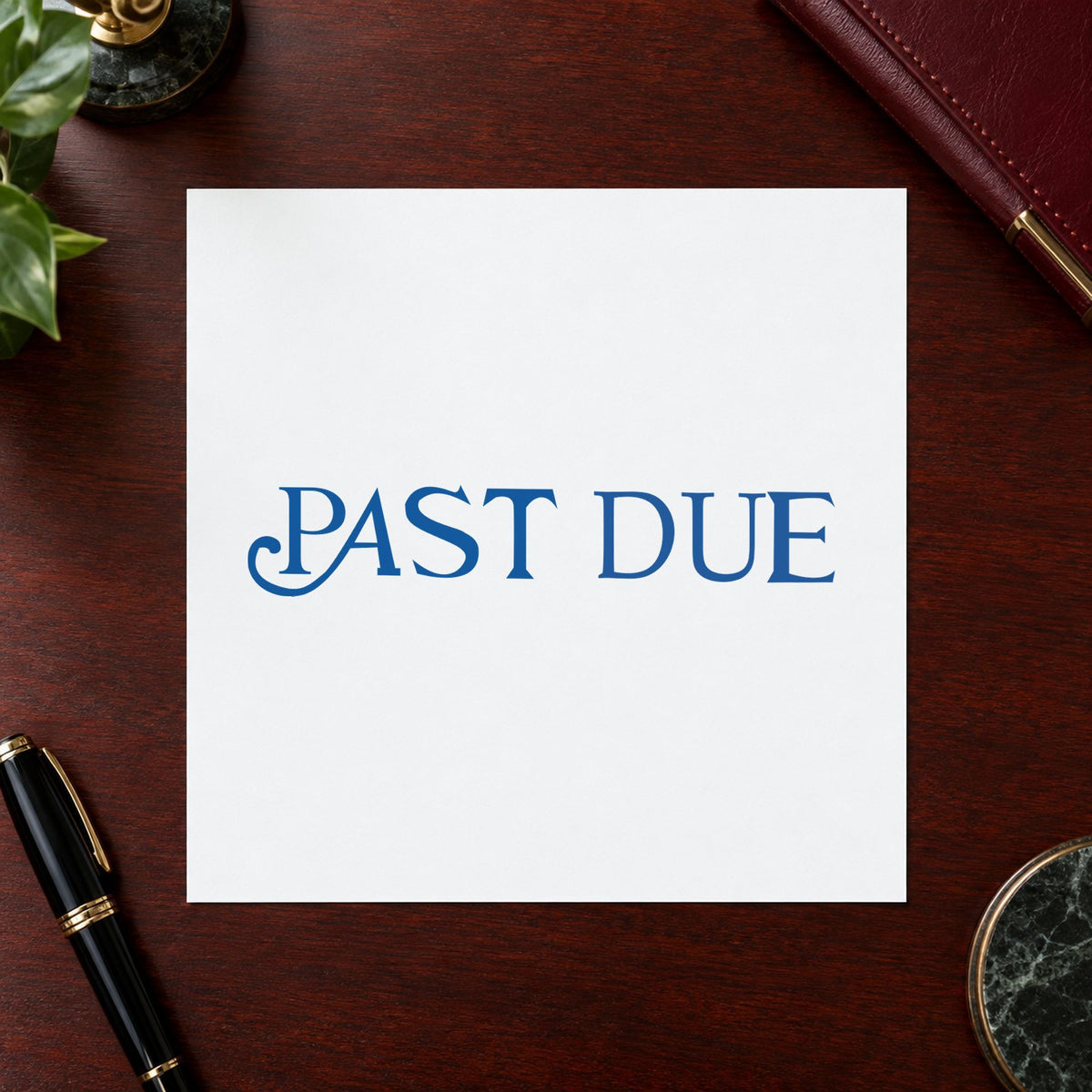 "Past due" imprint stamped on a document with the Xstamper Past Due Invoice Stamp