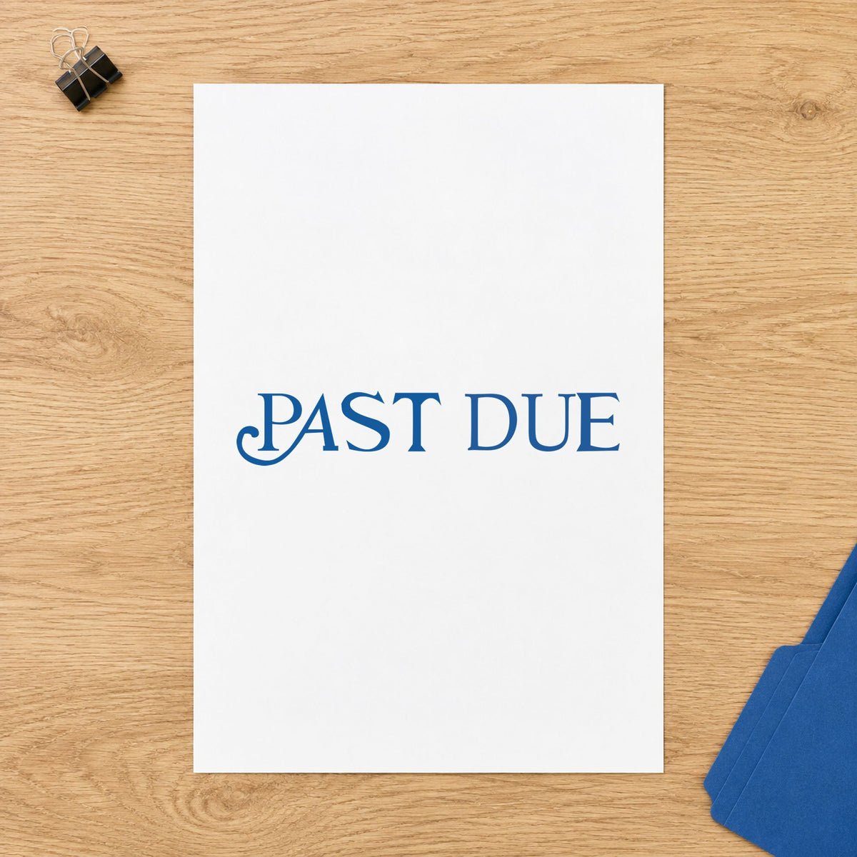 "Past due" imprint at 1/2 x 1-5/8 in, no separate ink pad required