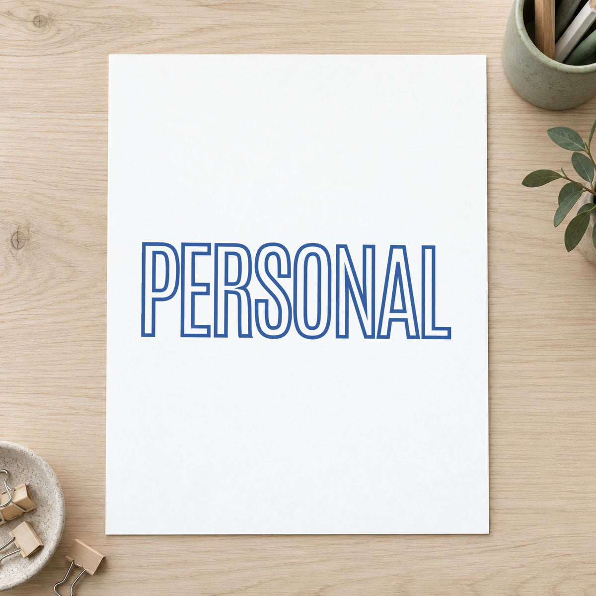 "Personal" impression shown close up, rectangular imprint at 1-5/8 x 1/2 in