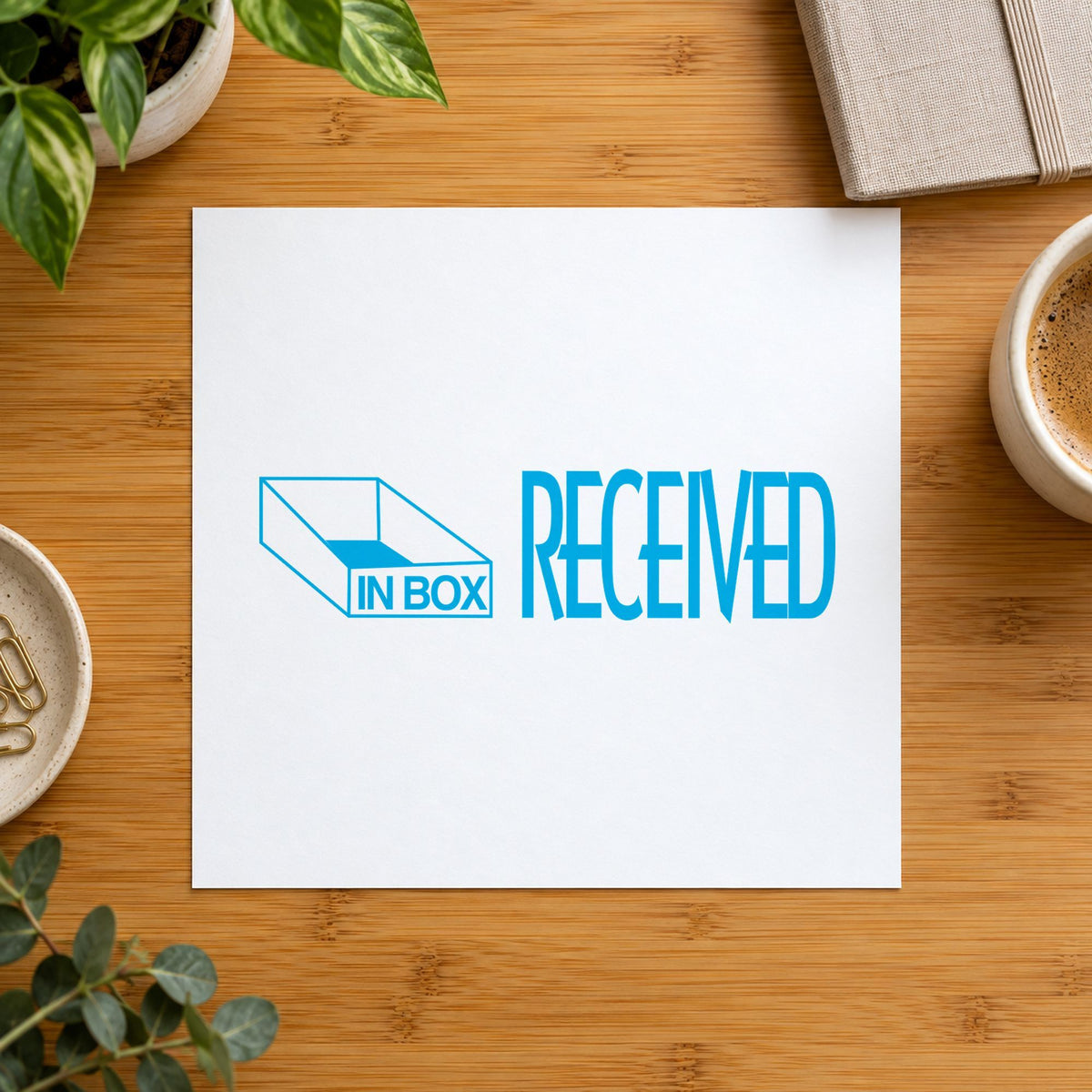 "Received" imprint stamped on a document with the Received Stamp – Blue Pre-Inked Xstamper