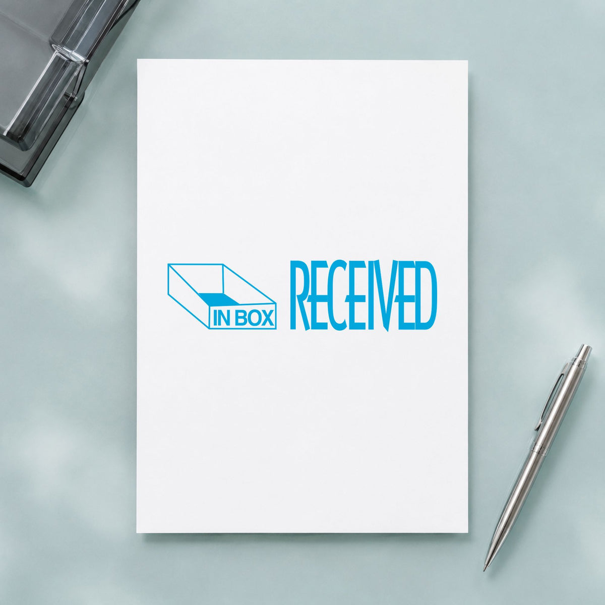 "Received" impression shown close up, rectangular imprint at 1-5/8 x 1/2 in