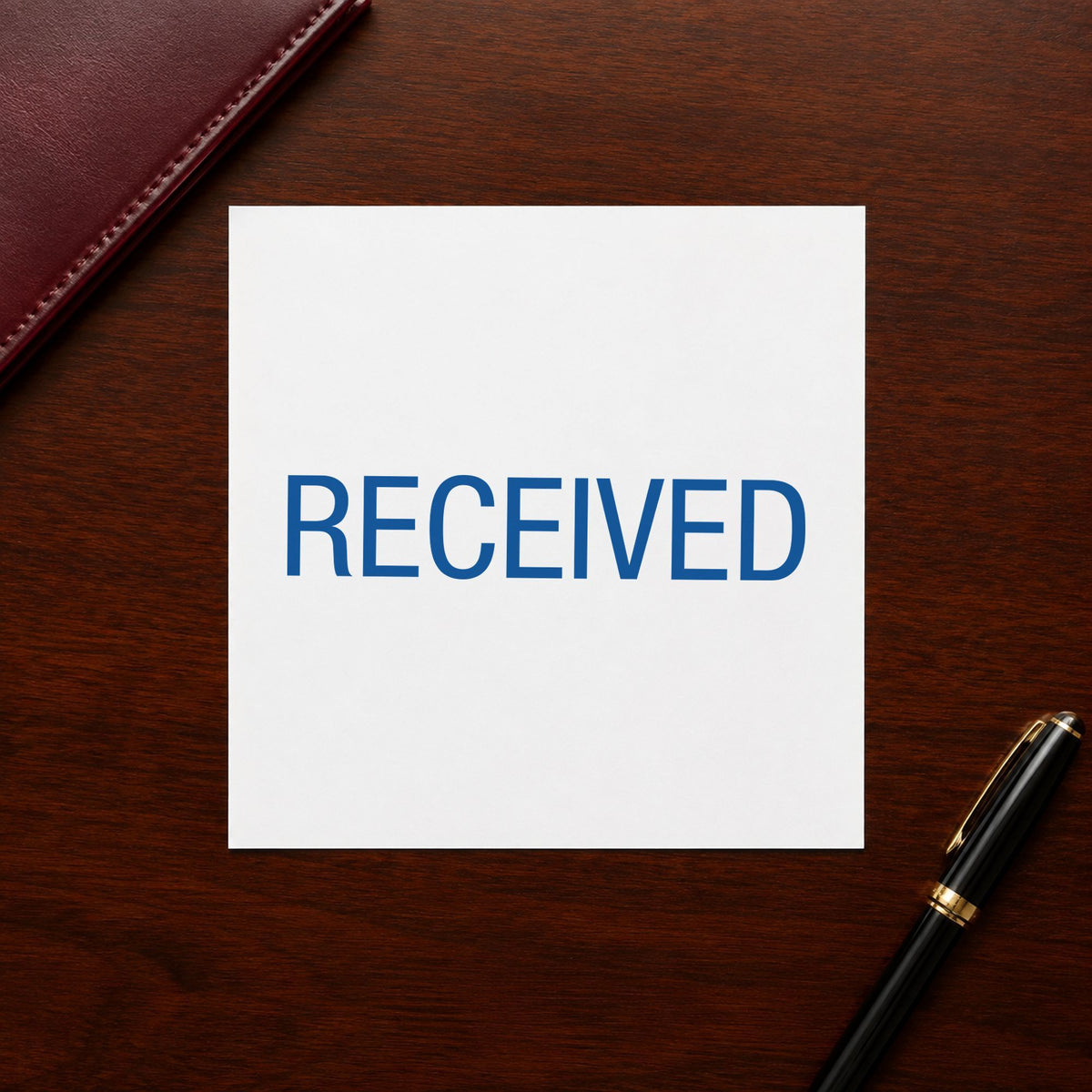Dark Blue Received Document Stamp leaving a clean "Received" impression