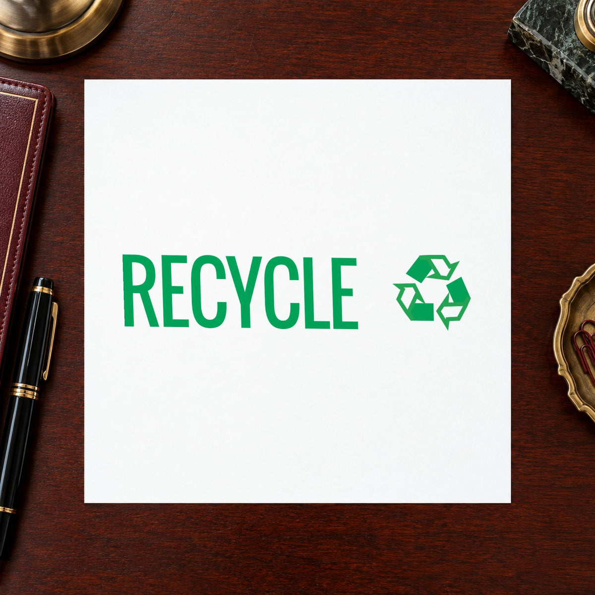 "Recycle" imprint at 1/2 x 1-5/8 in, no separate ink pad required