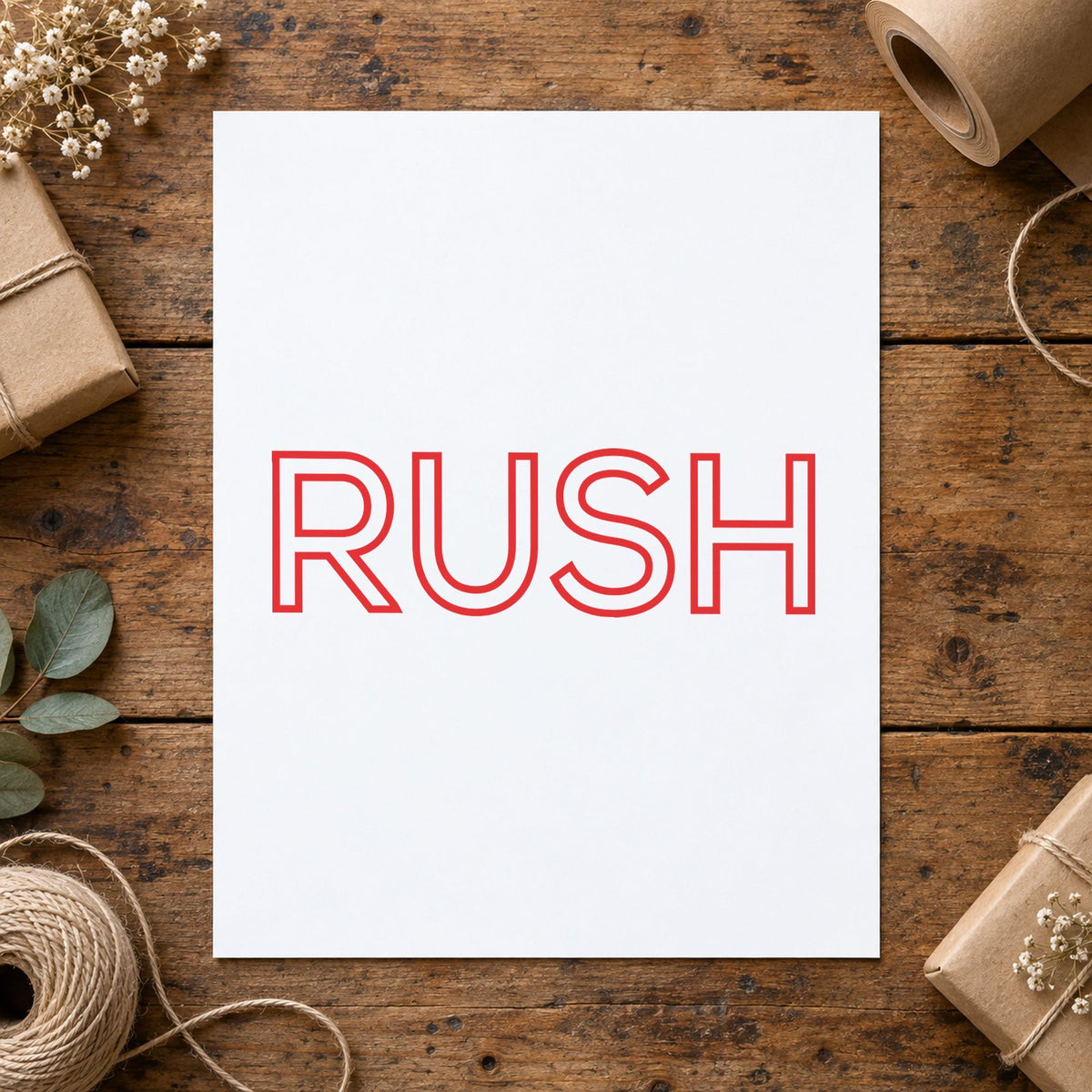 "Rush" imprint stamped on a document with the Red Rush Stamp