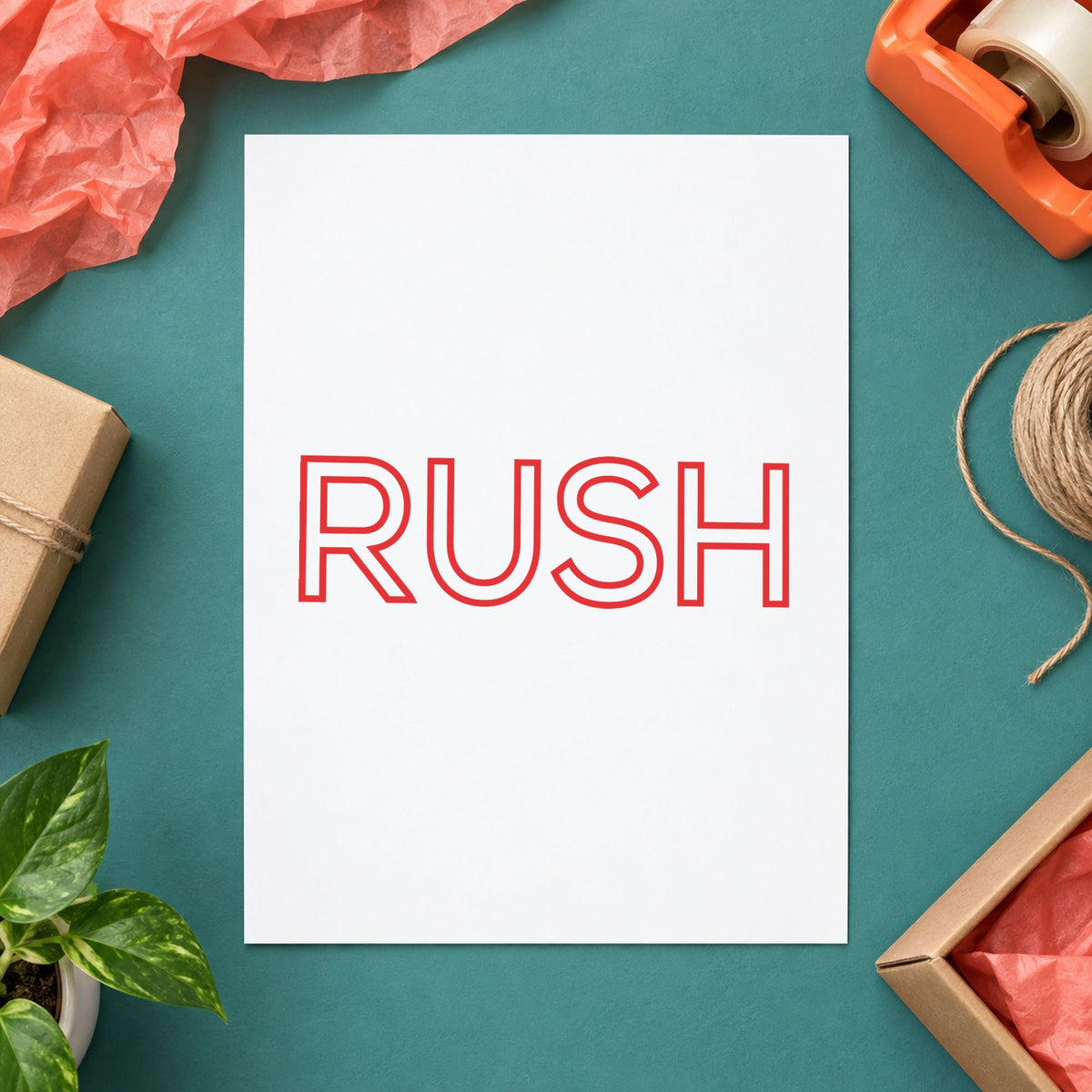 Red Rush Stamp leaving a clean "Rush" impression