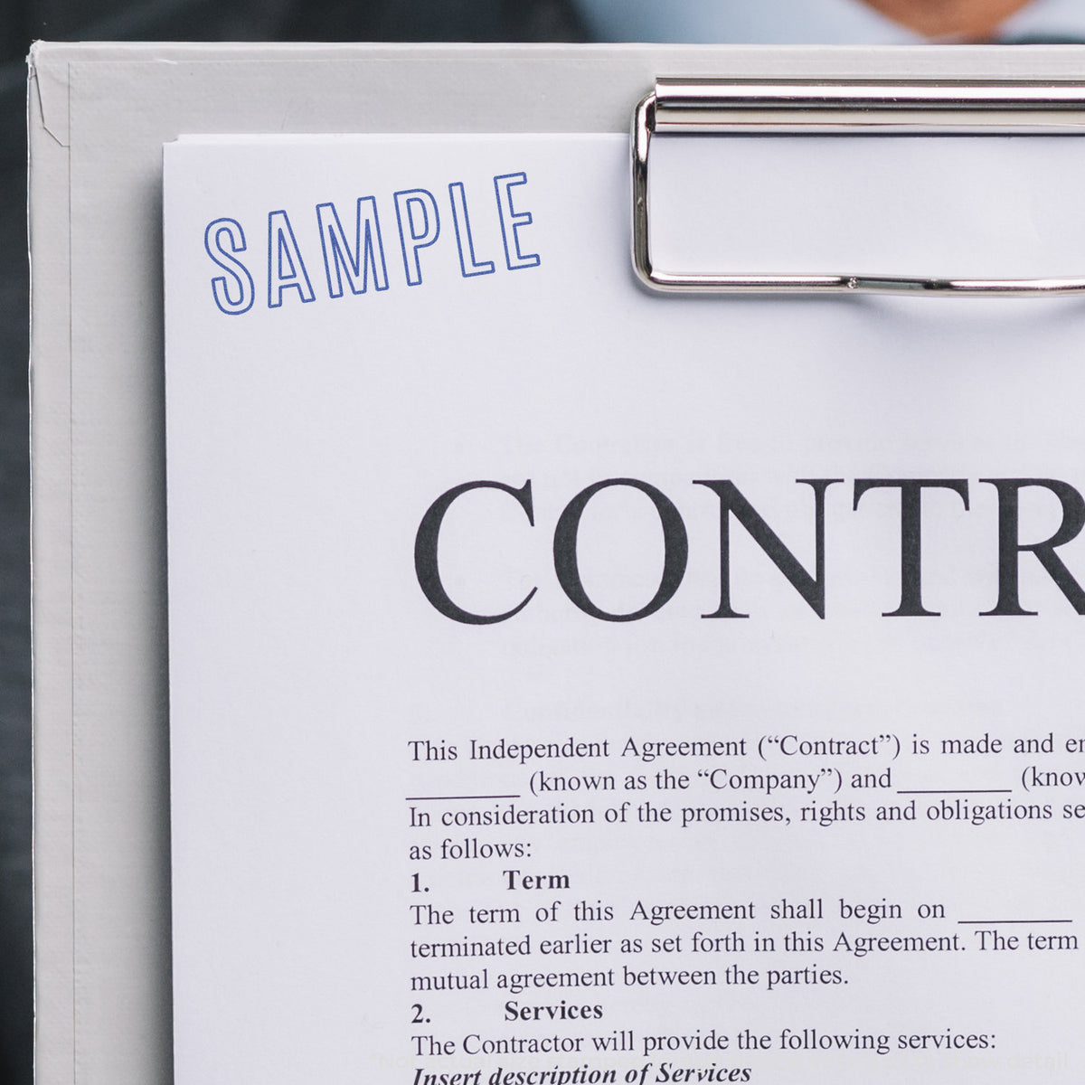"Sample" imprint used to flag items for handling, Xstamper Sample Document Stamp