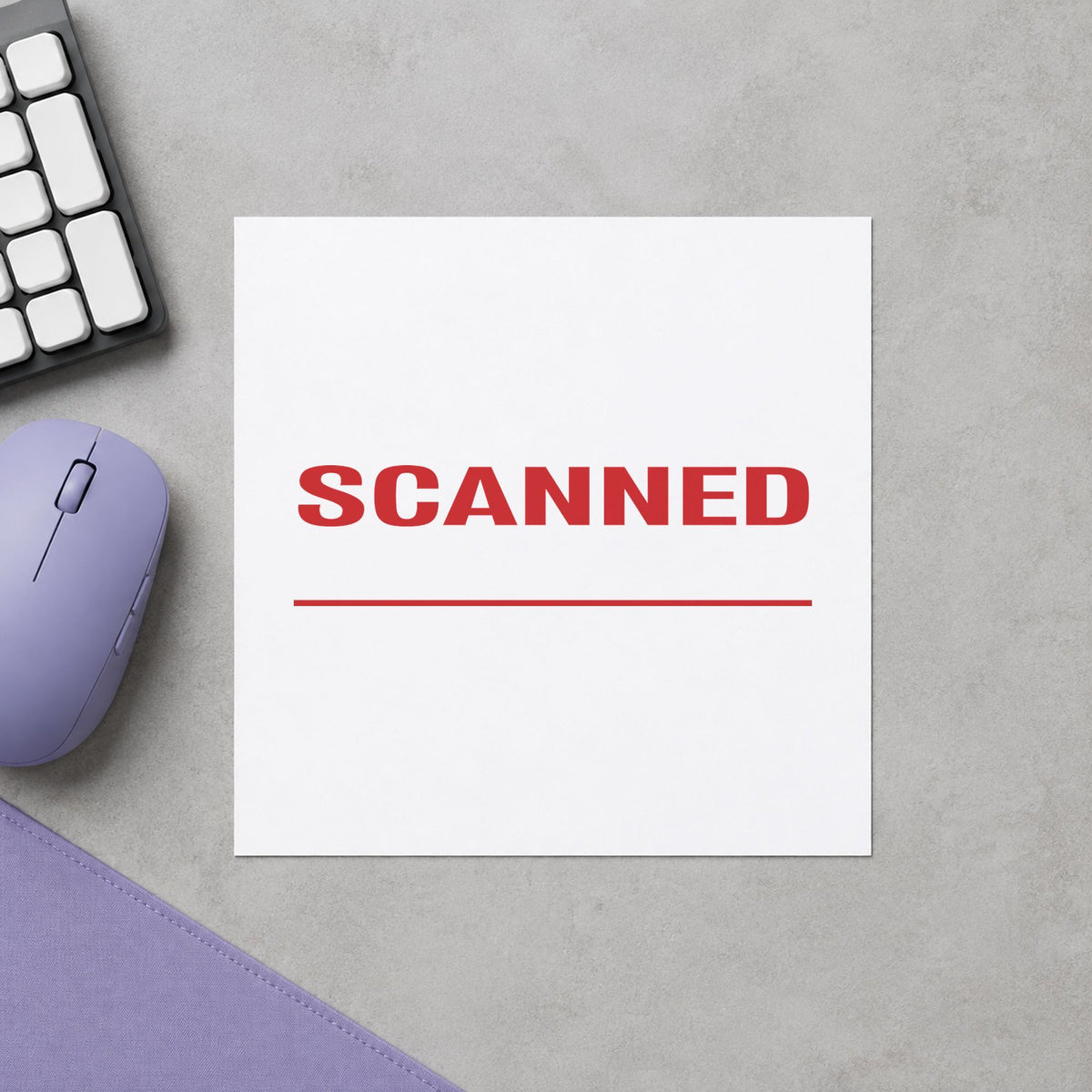 "Scanned" imprint from fixed stock wording, no customization needed