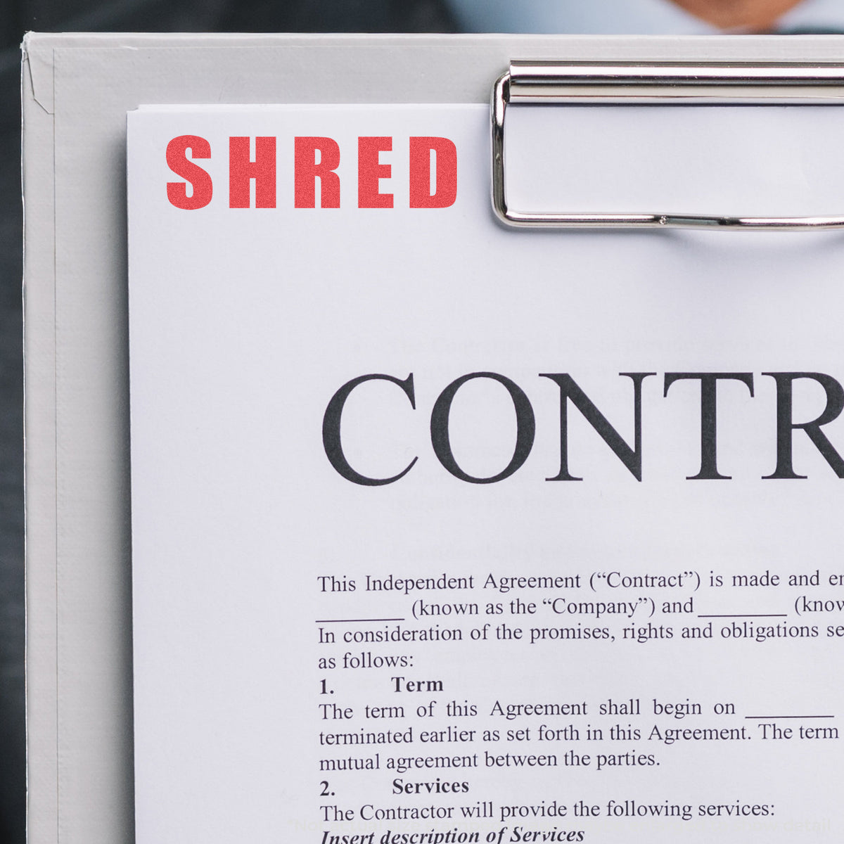 "Shred" imprint used to flag items for handling, Shred Stamp