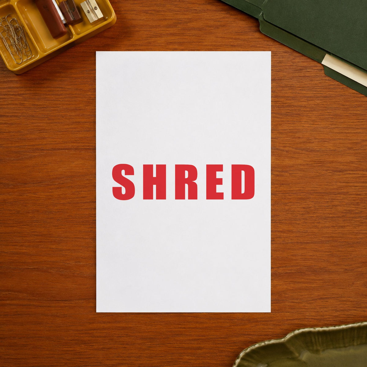 Shred Stamp leaving a clean "Shred" impression