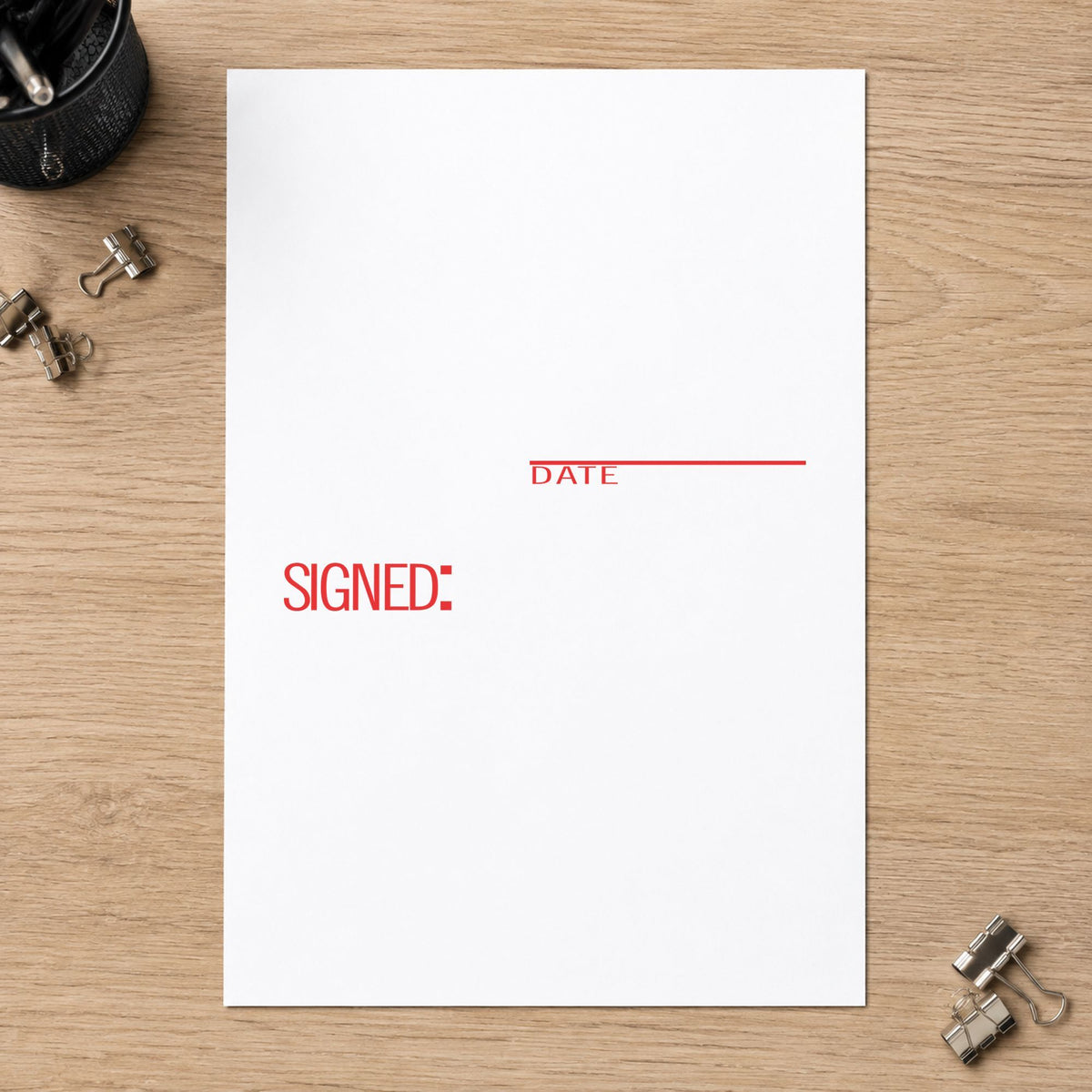 "Signed: date" imprint at 1/2 x 1-5/8 in, no separate ink pad required