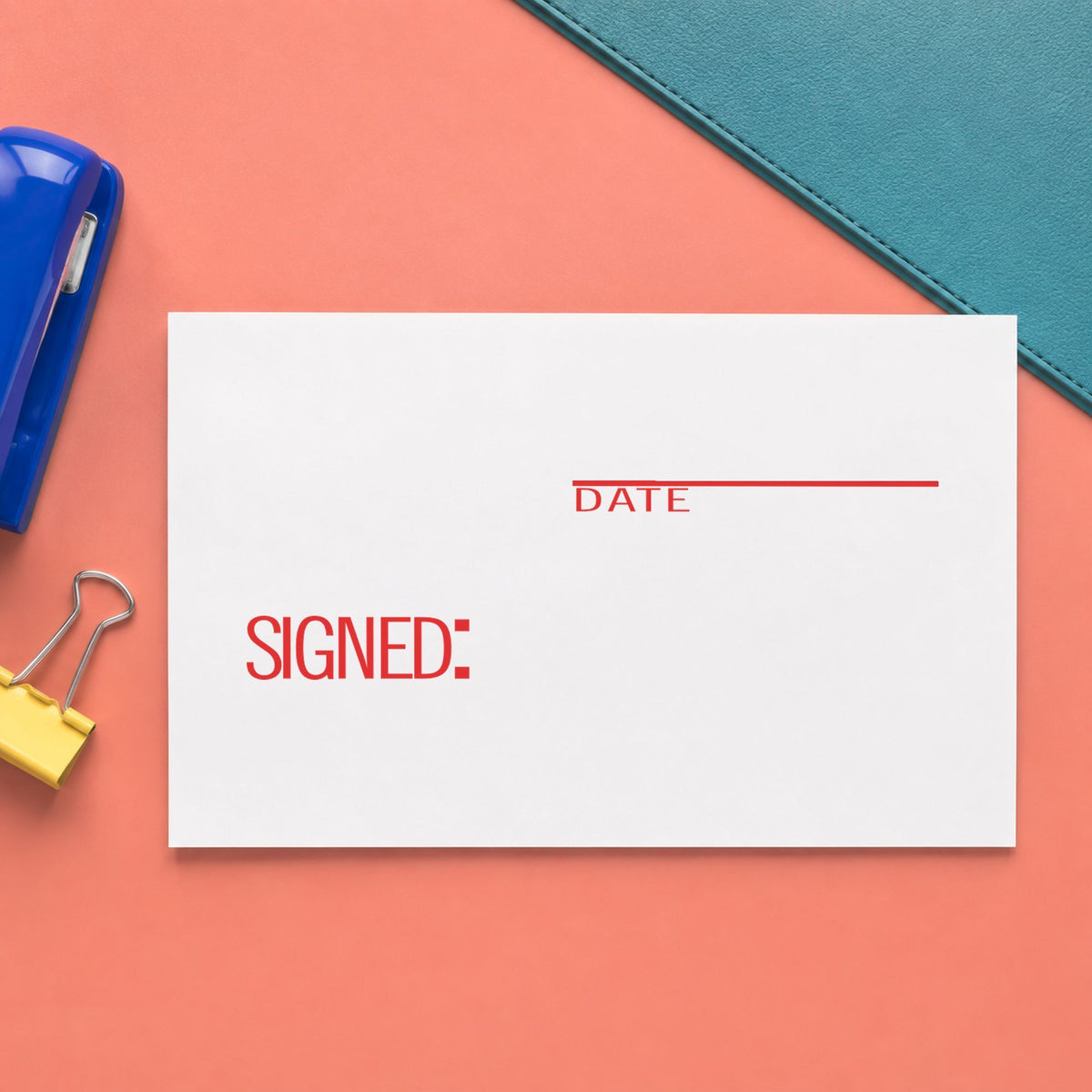 Signed: Date Text Stamp leaving a clean "Signed: date" impression