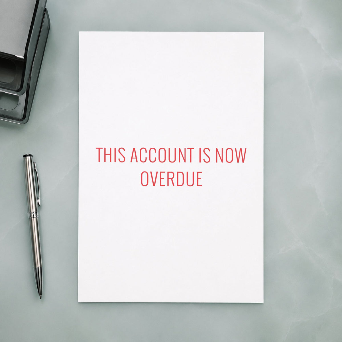 "This account is now overdue" imprint stamped on a document with the Red This Account Is Now Overdue Invoice Stamp