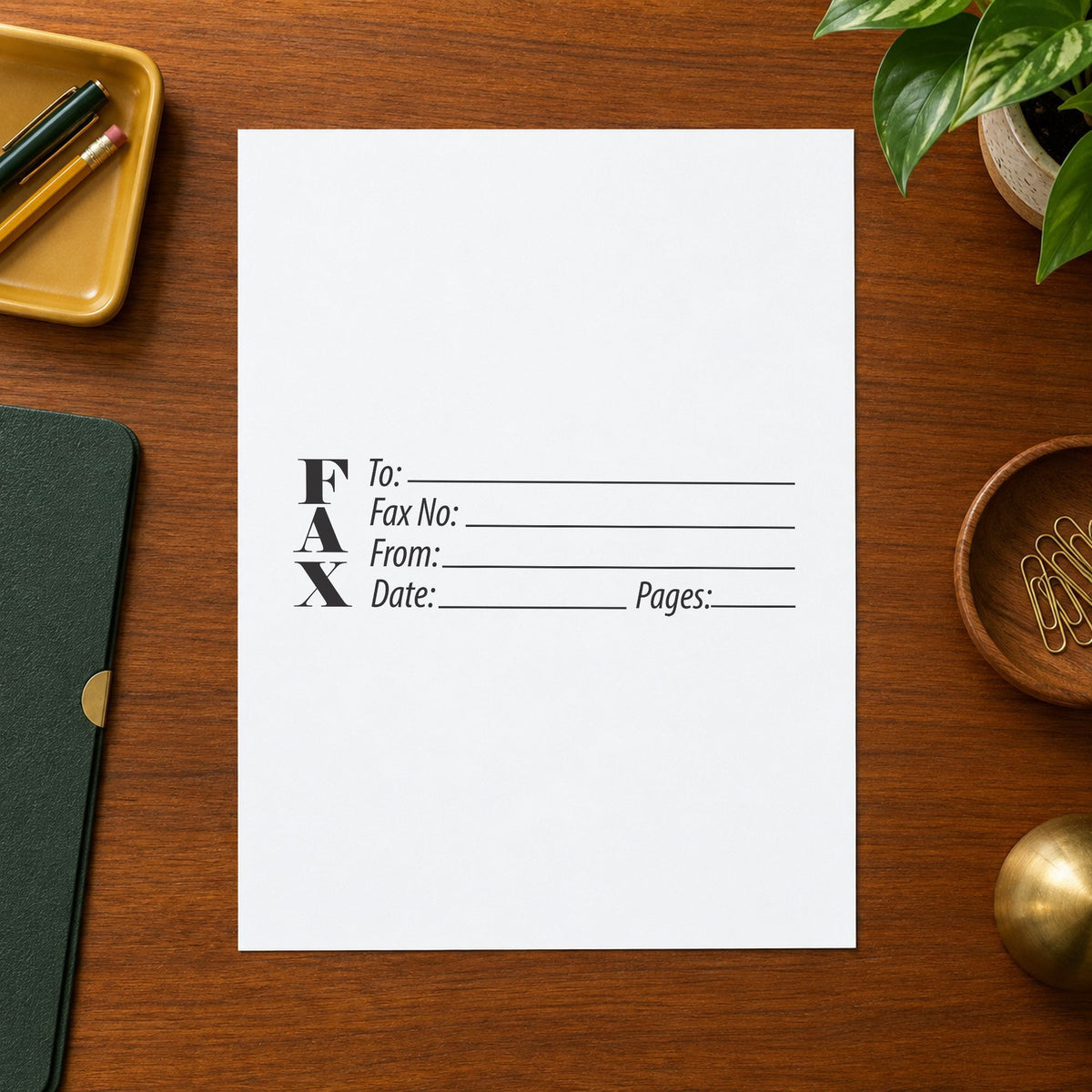 "Fax stamp" imprint stamped on a document with the Fax Stamp – Jumbo Pre-Inked Xstamper