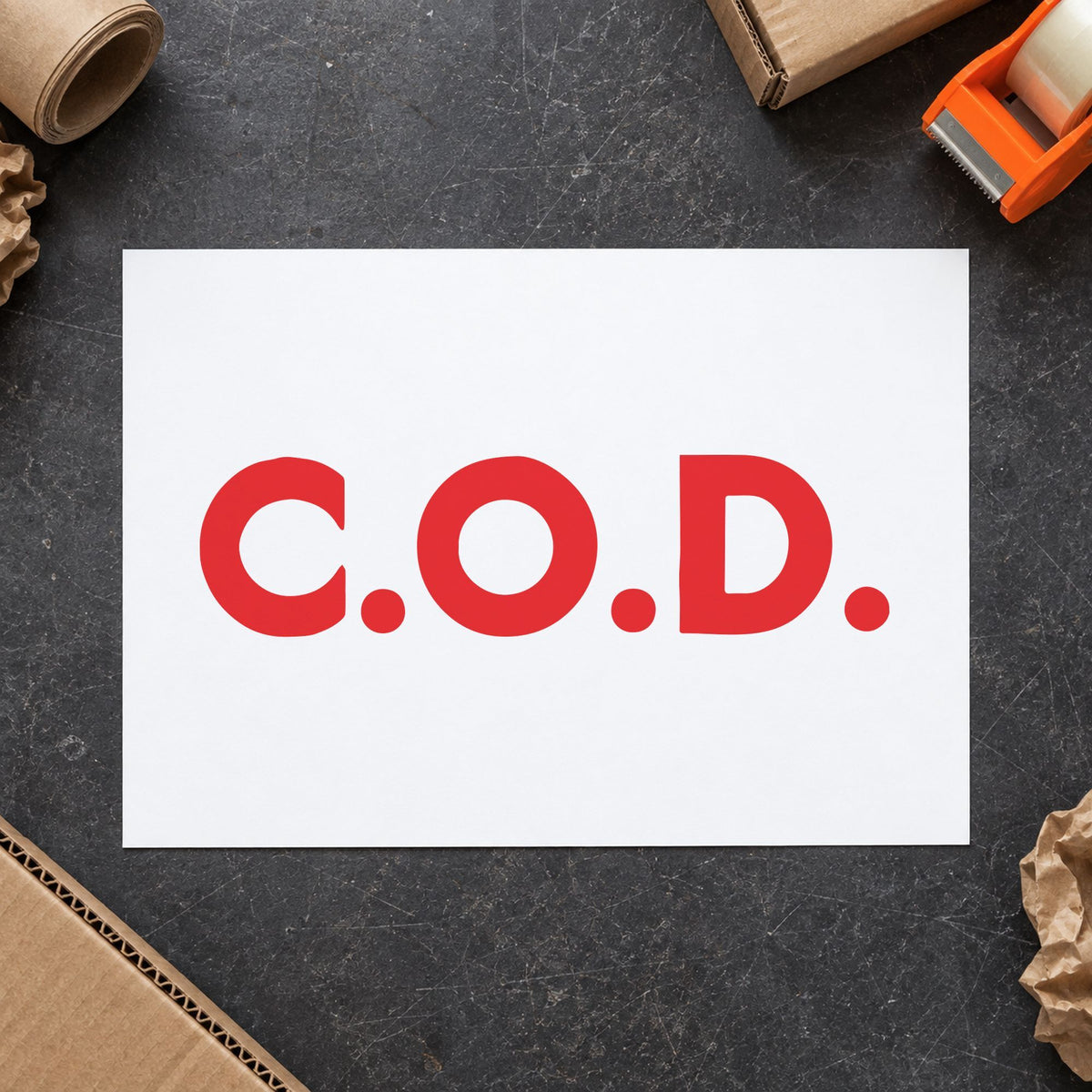 "C.O.D." imprint from fixed stock wording, no customization needed