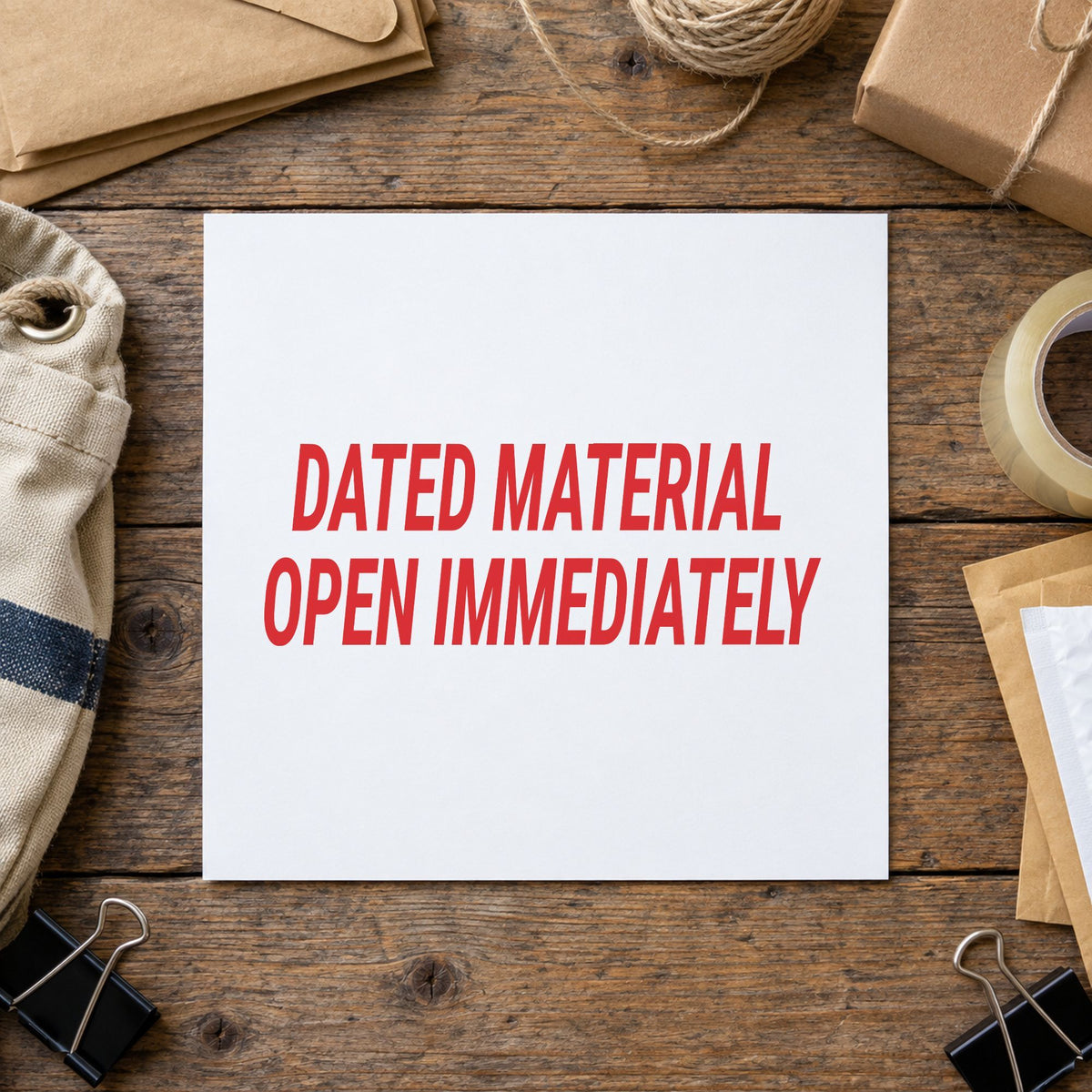 "Dated material open immediately" imprint stamped on a document with the Jumbo Dated Material Open Immediately Mailing Stamp