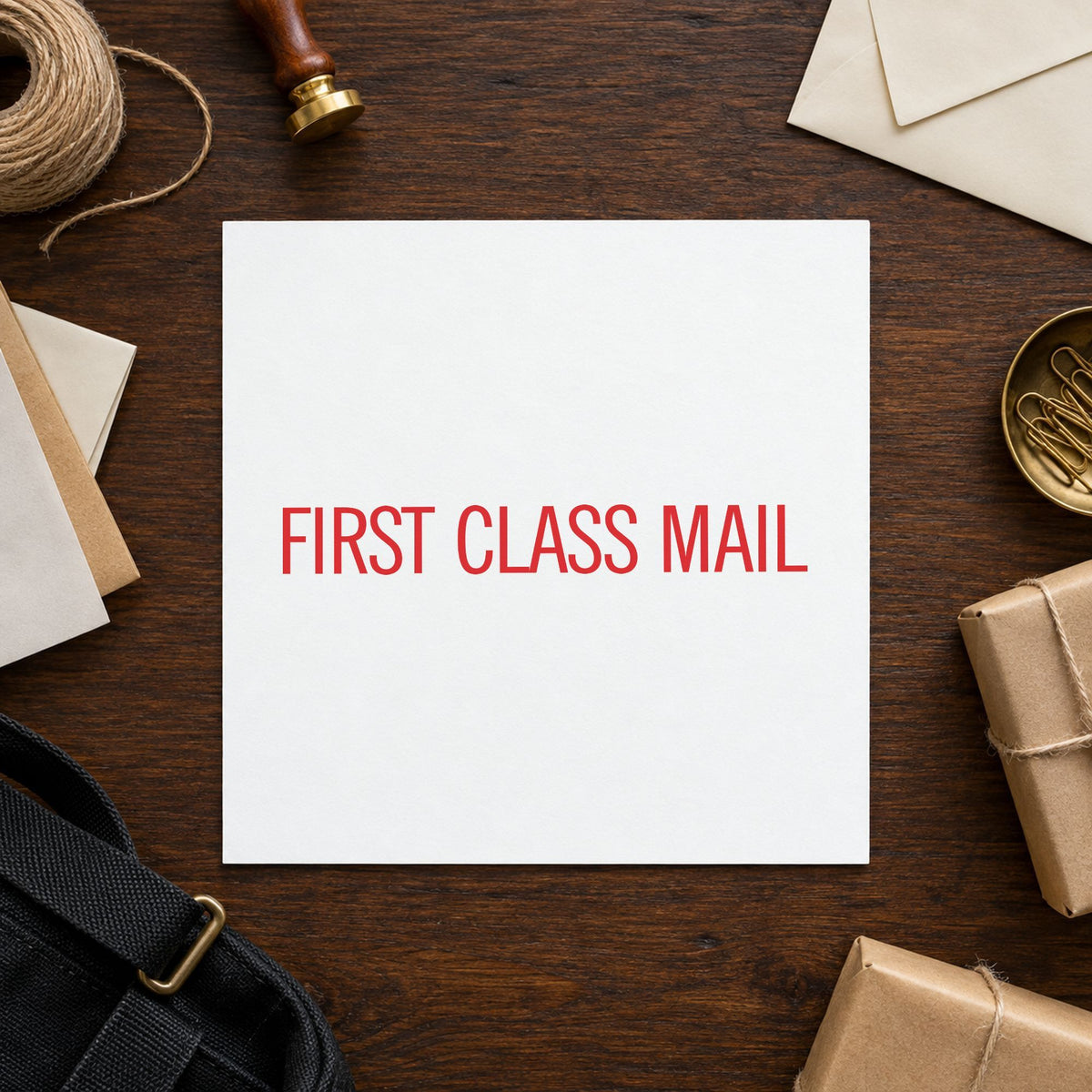 "First class mail" mark added to paperwork with a pre-inked Xstamper stamp