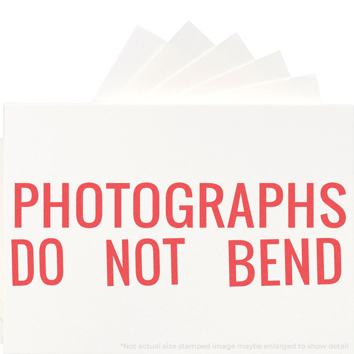 "Photographs do not bend" stamp impression on light paper stock, Jumbo Photographs Do Not Bend Mailing Stamp