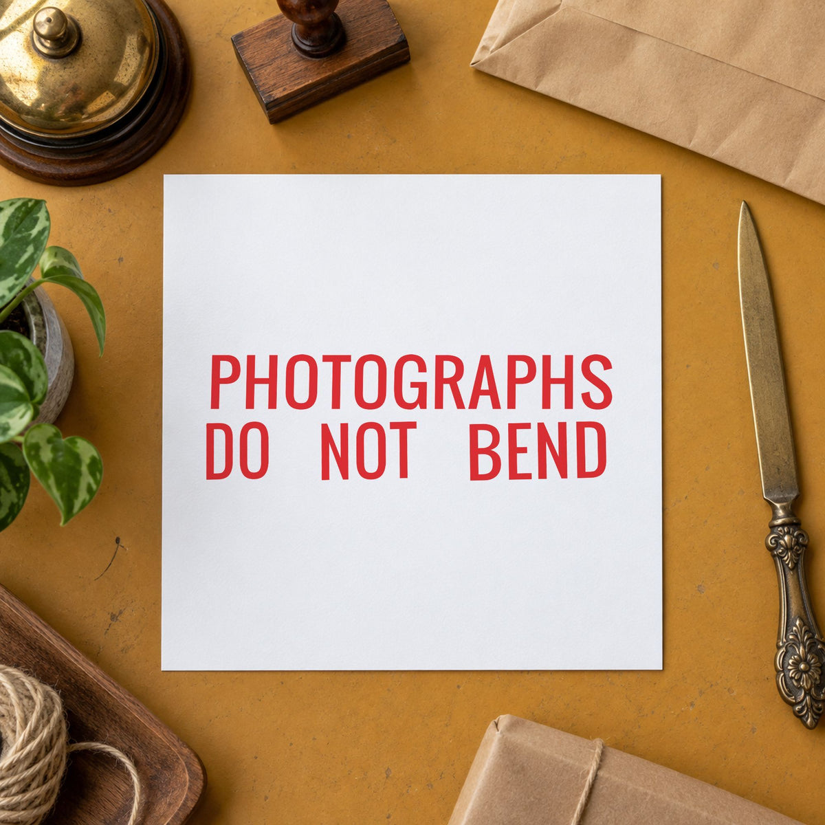 "Photographs do not bend" mark added to paperwork with a pre-inked Xstamper stamp
