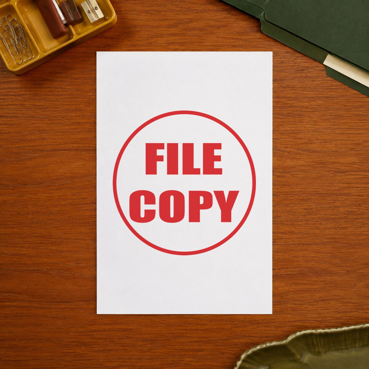 "File copy" imprint stamped on a document with the Round File Copy Stamp