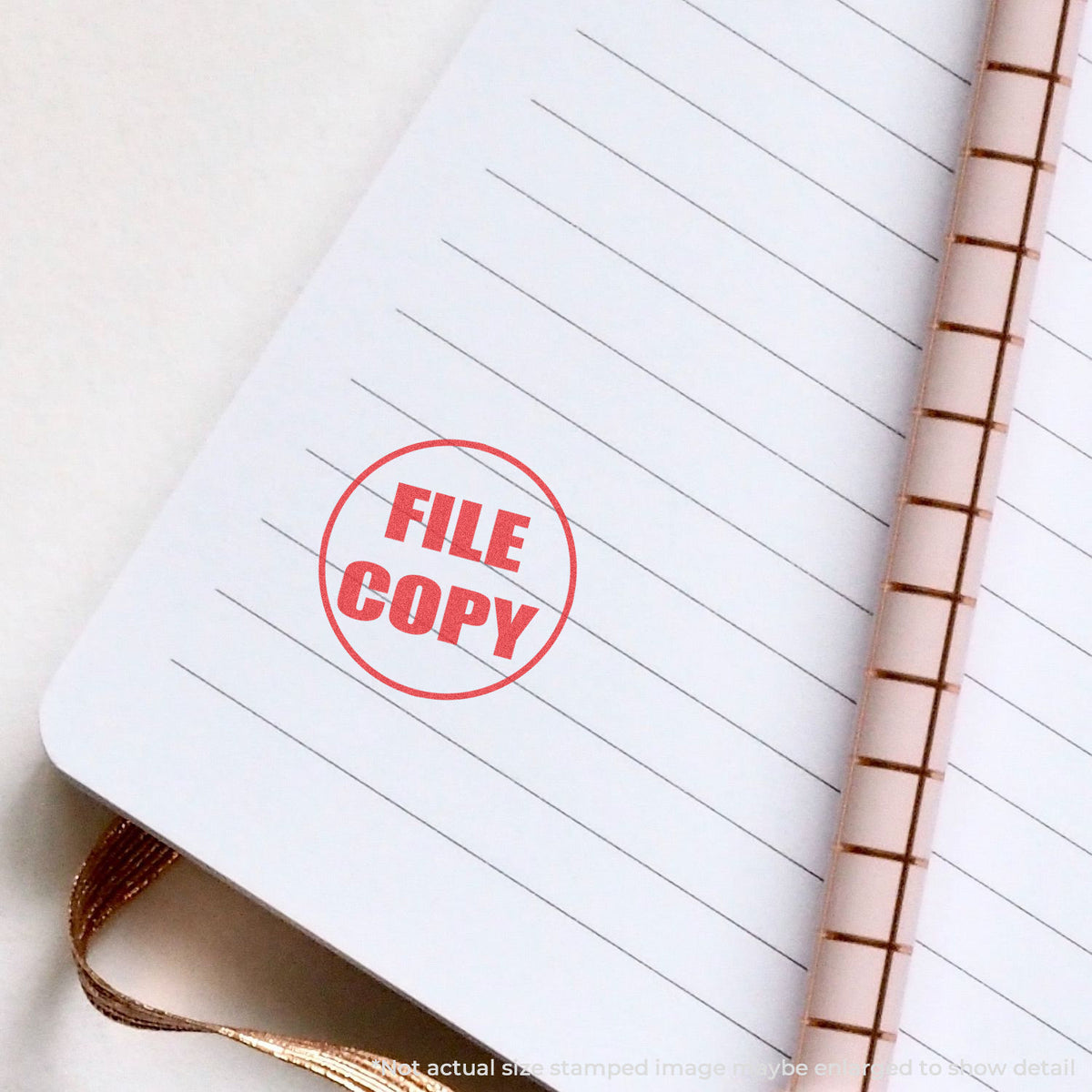 "File copy" imprint used to flag items for handling, Round File Copy Stamp