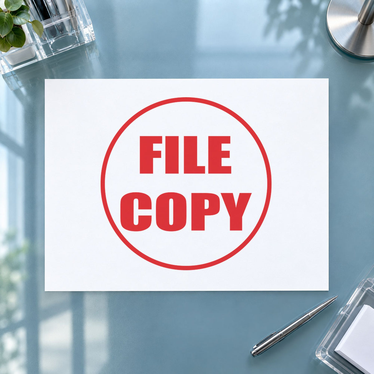 "File copy" mark added to paperwork with a pre-inked Xstamper stamp