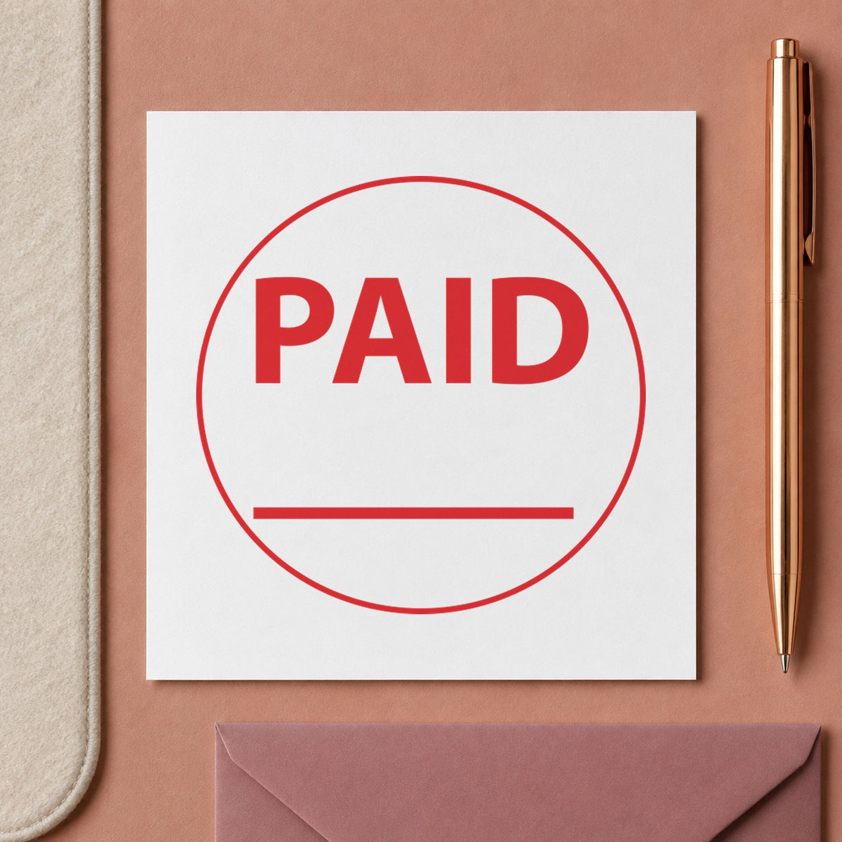 "Paid" imprint from fixed stock wording, no customization needed