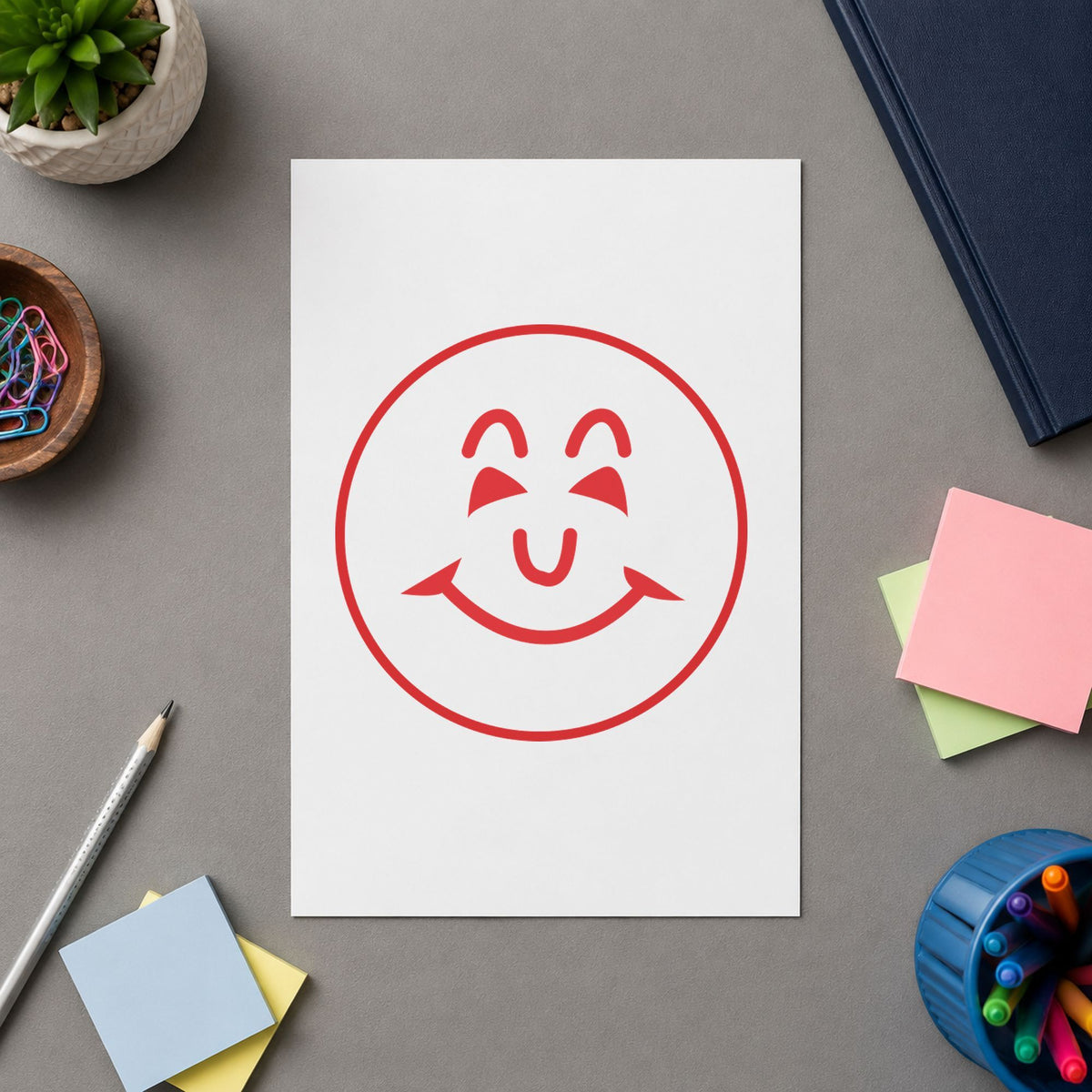 "Smiley face" stamp impression made with pre-inked Xstamper 11303