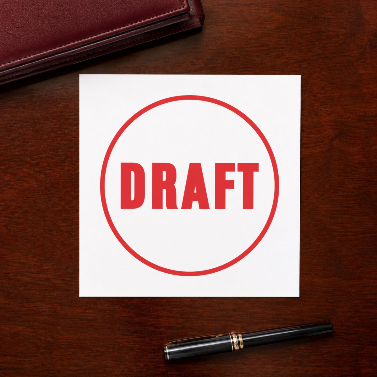 "Draft" imprint from fixed stock wording, no customization needed