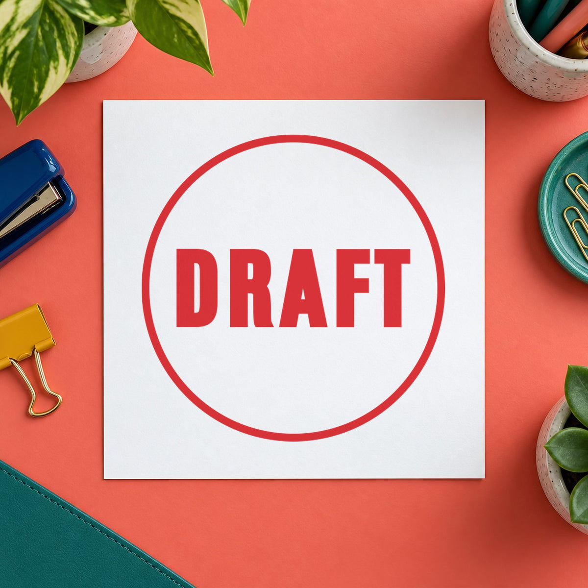 "Draft" mark added to paperwork with a pre-inked Xstamper stamp