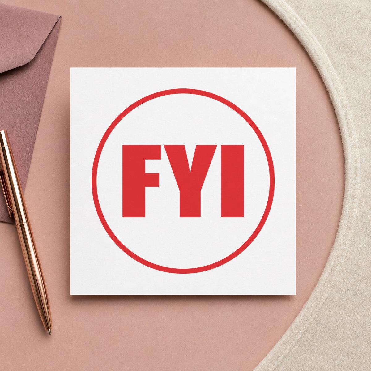 "FYI" stamp impression made with pre-inked Xstamper 11413